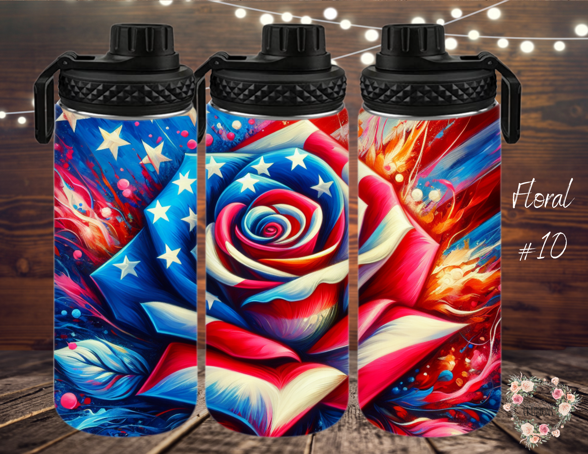 Rustic American Floral Tumbler – Bold Patriotic Flowers (Floral #10)