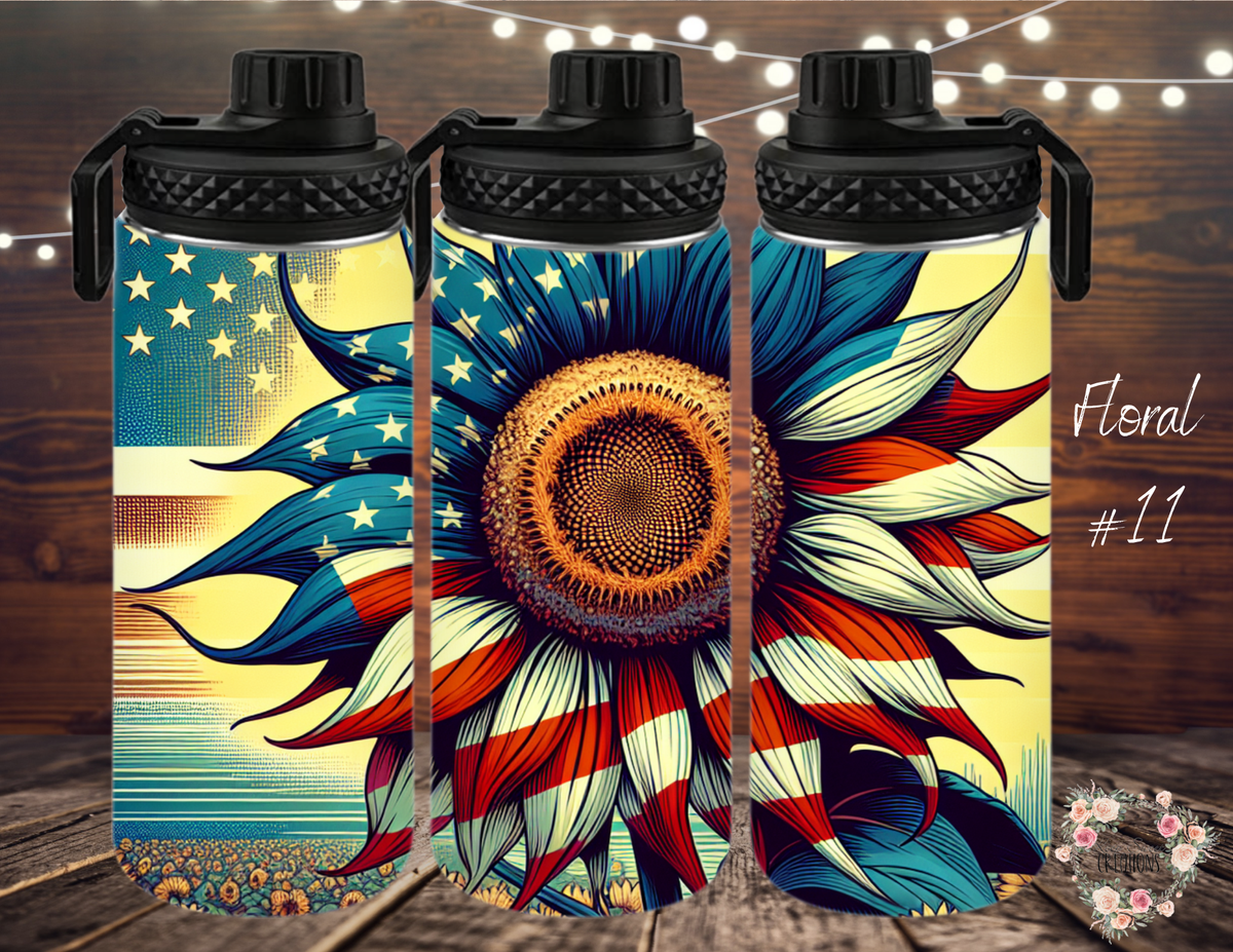 Sunflower Patriotic Tumbler – Floral Flag Design for American Spirit (Floral #11)
