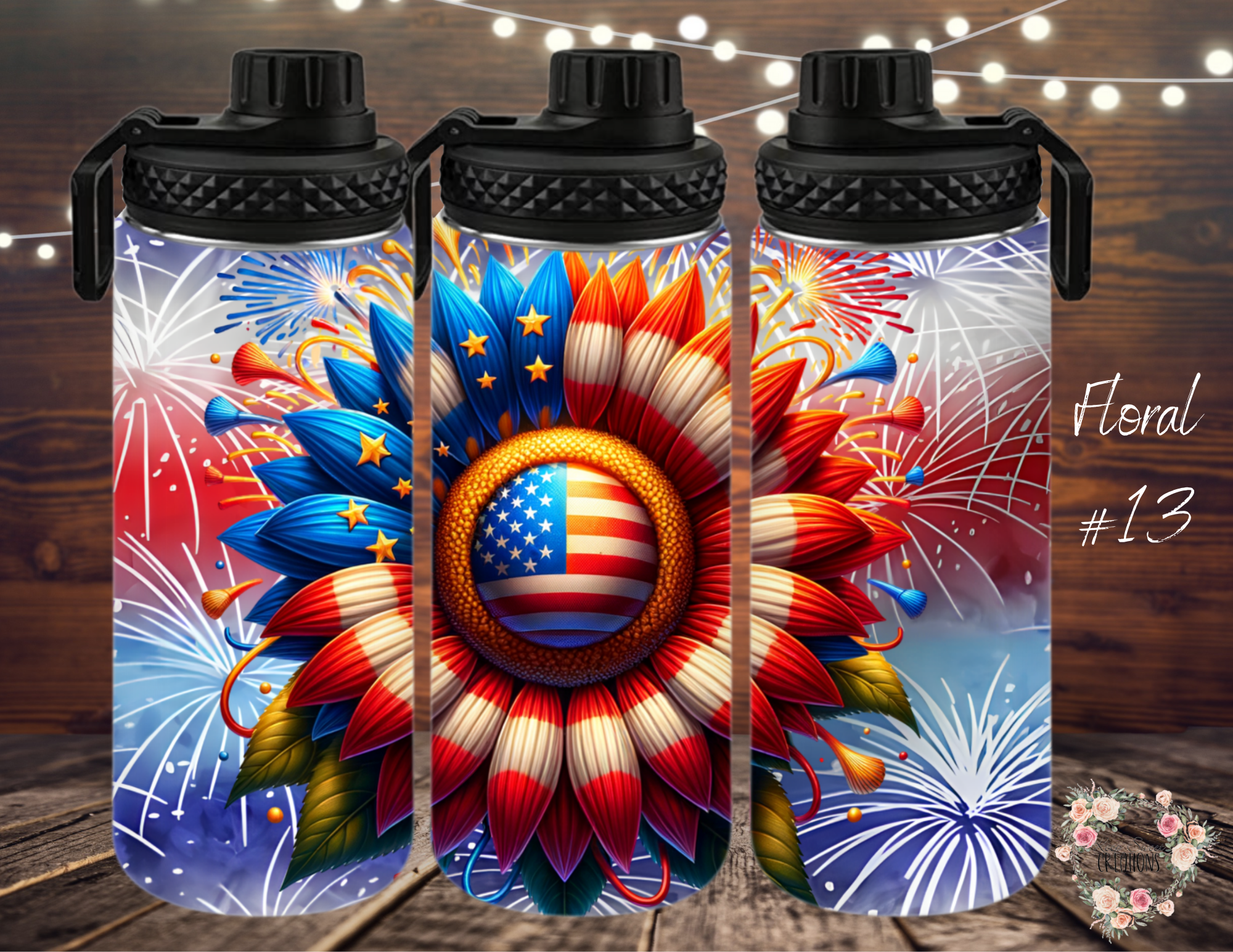 Patriotic Sunflower Tumbler – Bold Red, White & Blue Cup (Floral #13)