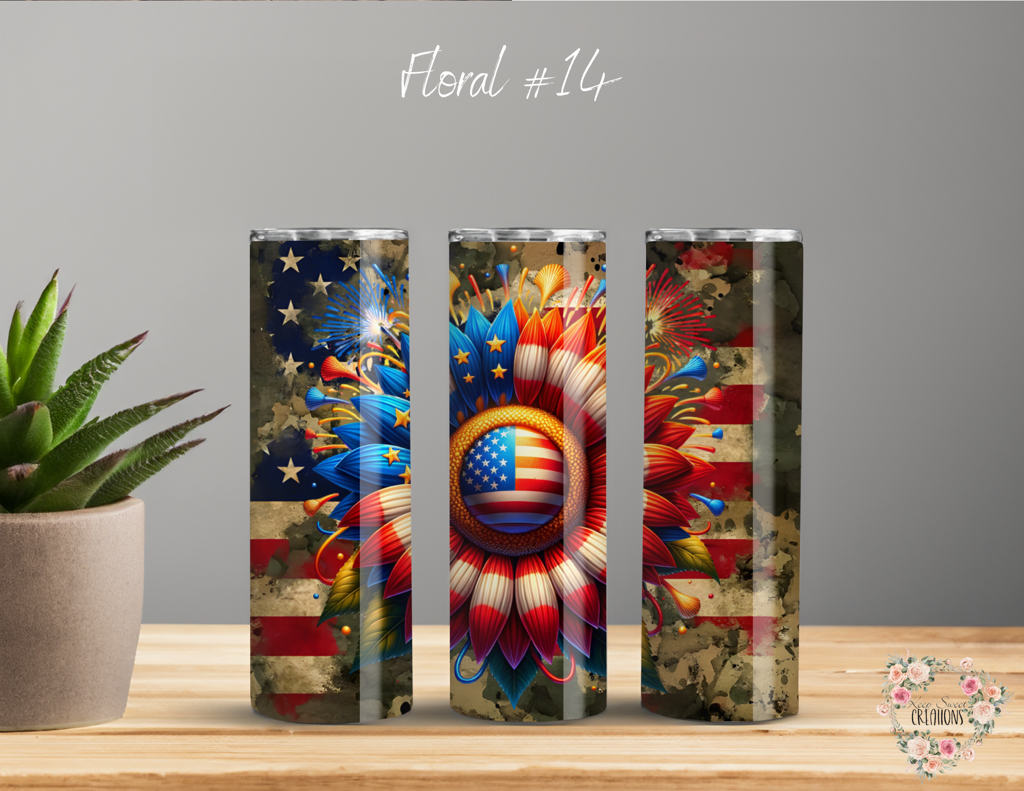 Patriotic Sunflower Tumbler – Bold Red, White & Blue Cup (Floral #14)