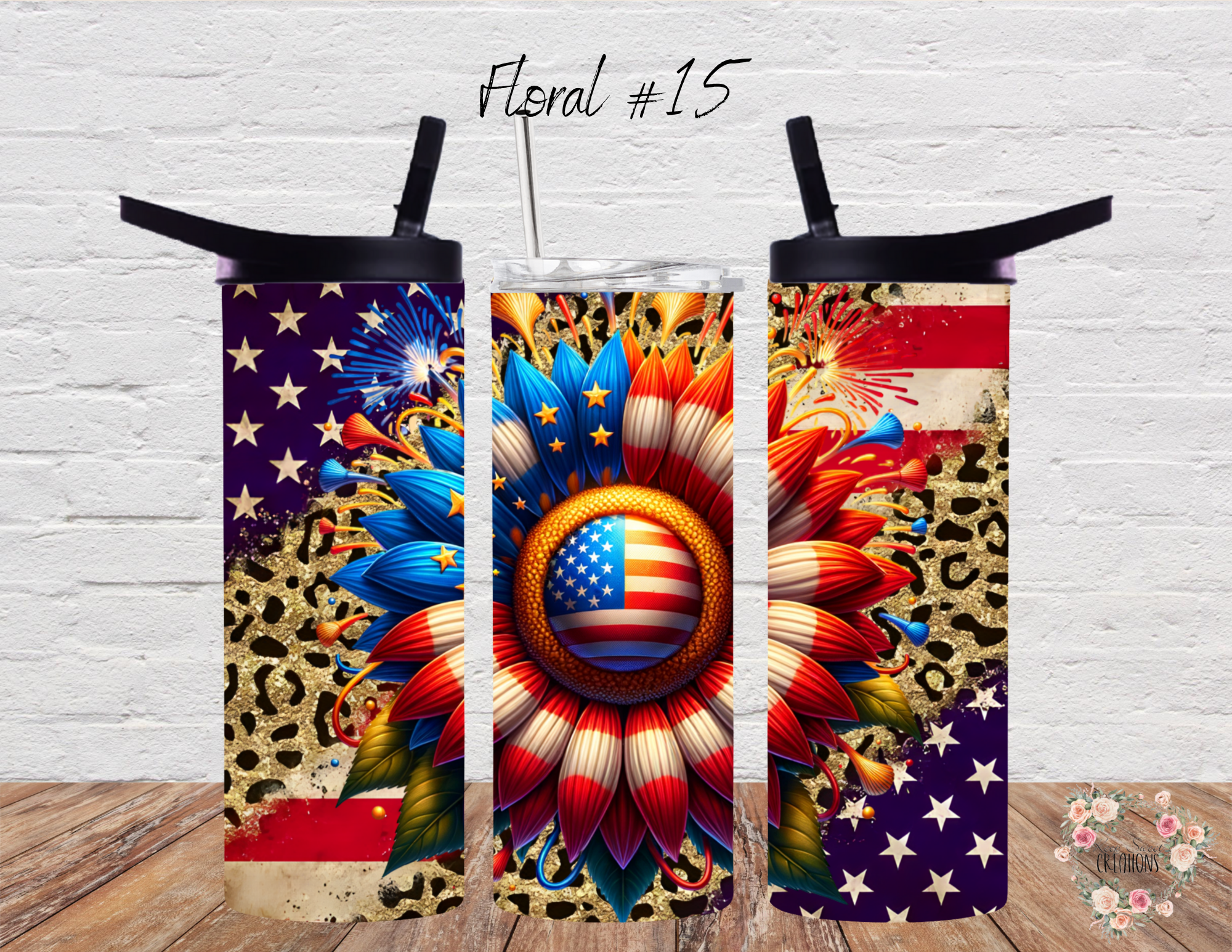 Patriotic Sunflower USA Cup | Red White & Blue Drinkware (Floral #15)