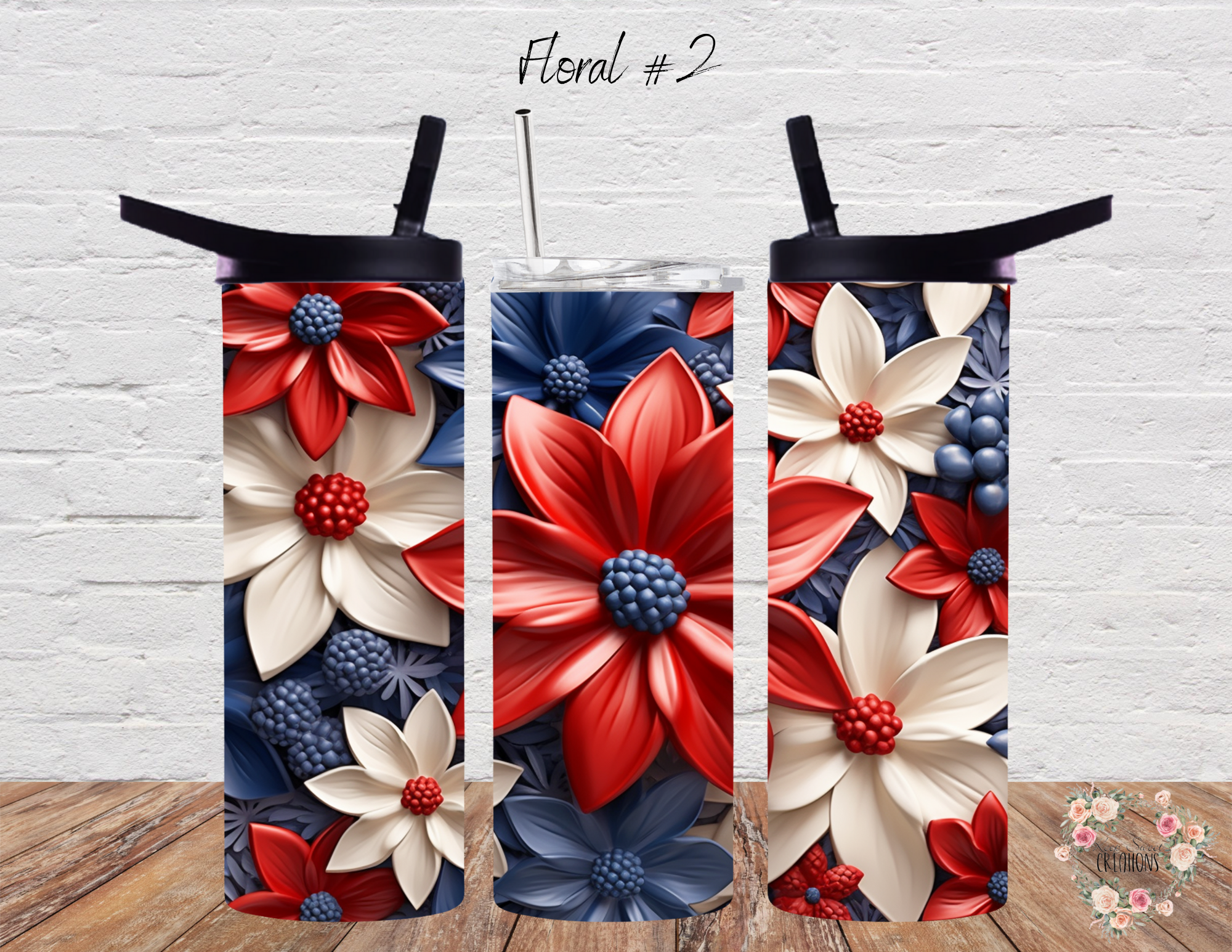 Patriotic Red, White & Blue Flowers | USA Drinkware (Floral #2)