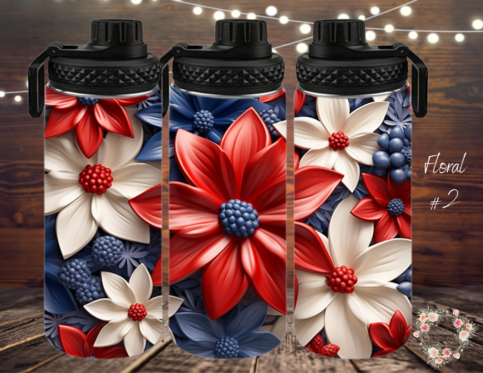 Patriotic Red, White & Blue Flowers | USA Drinkware (Floral #2)