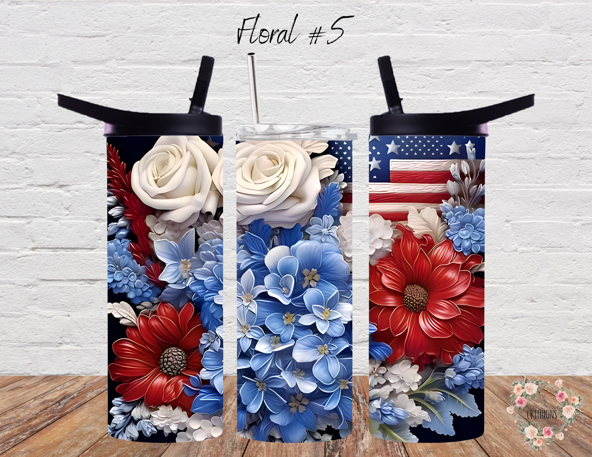 Red, White & Blue Patriotic Flowers | USA Drinkware - (Floral #5) Tumbler