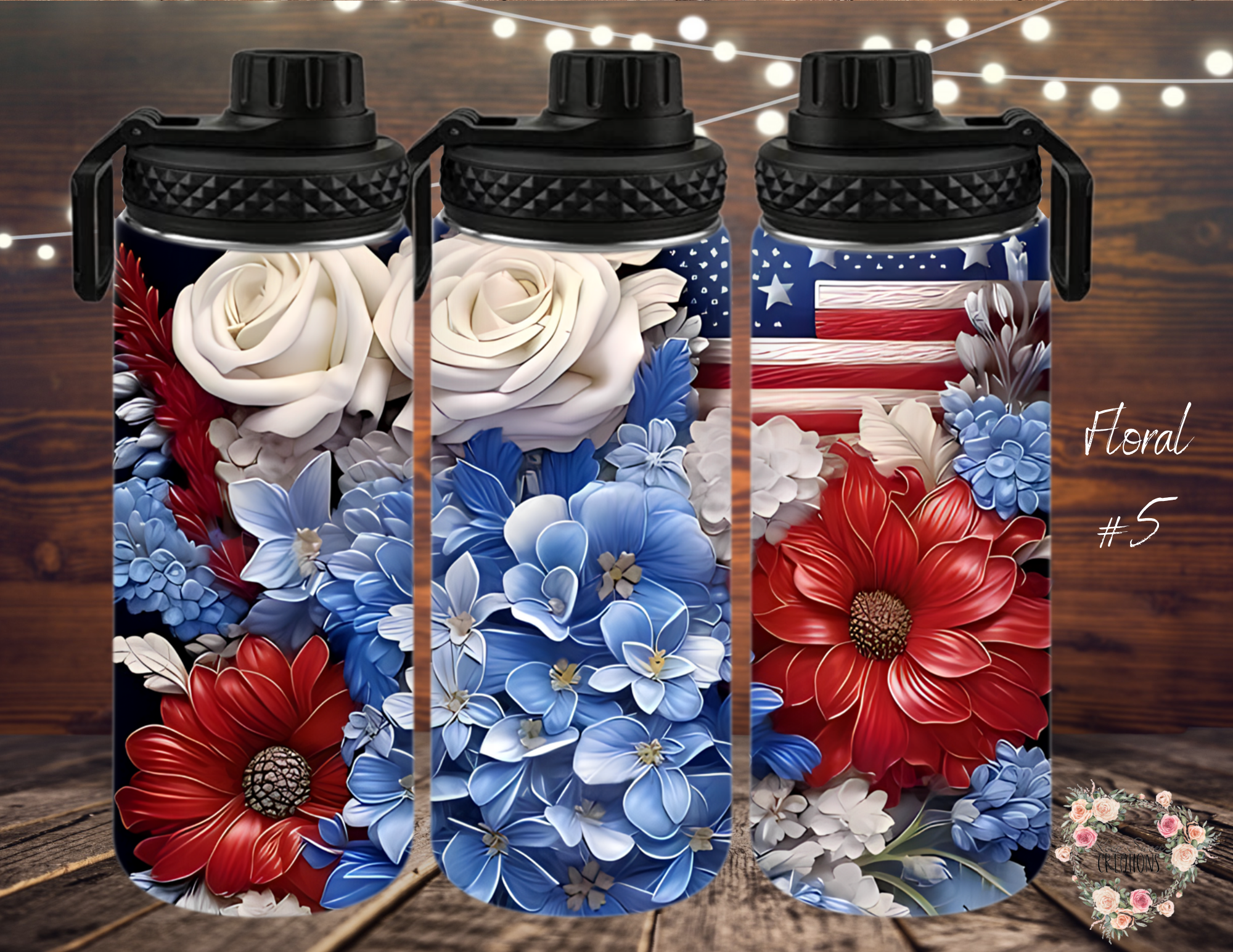 Red, White & Blue Patriotic Flowers | USA Drinkware - (Floral #5) Tumbler
