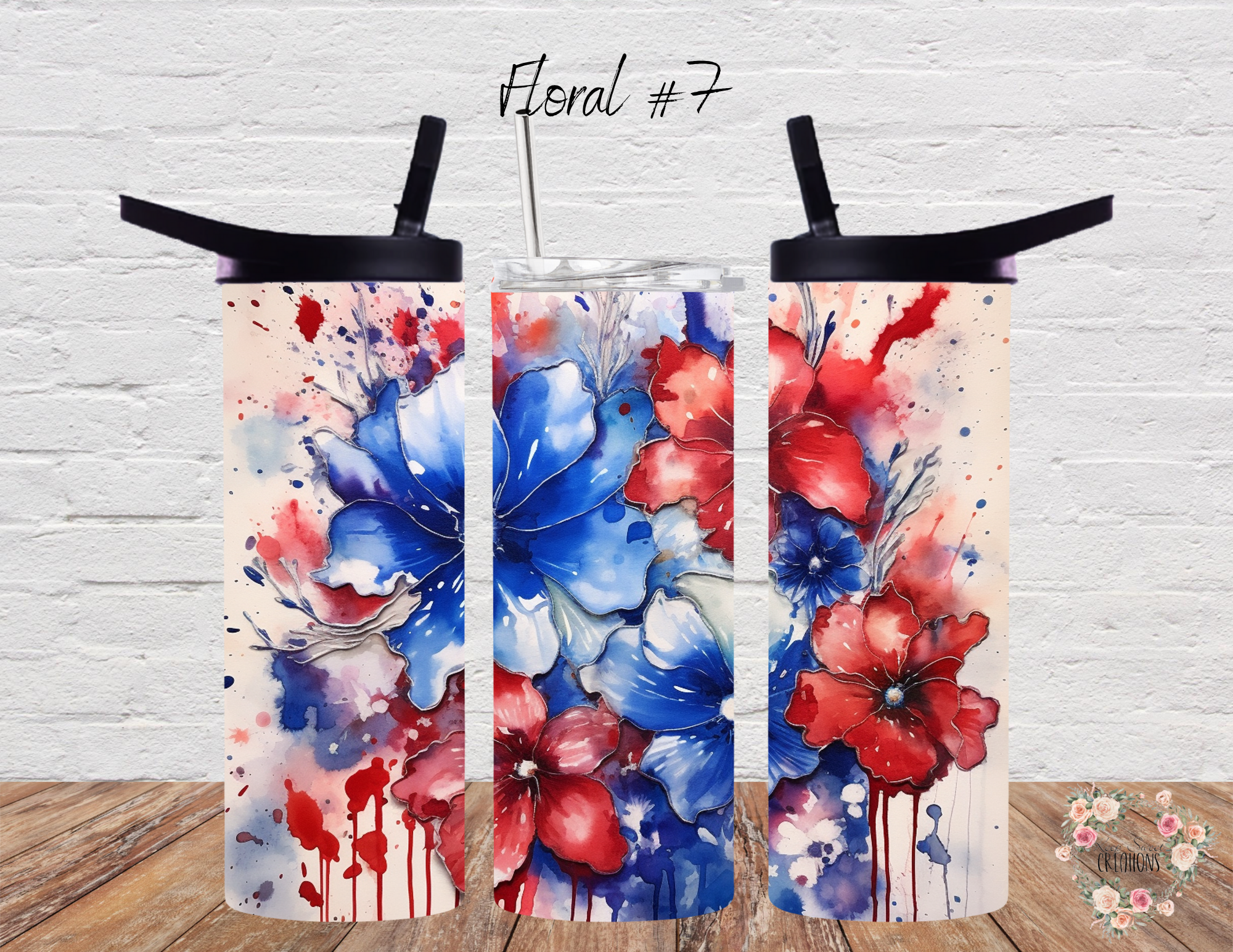 Rustic American Flag & Bold Floral Cup | Patriotic USA Drinkware - (Floral #7) Tumbler