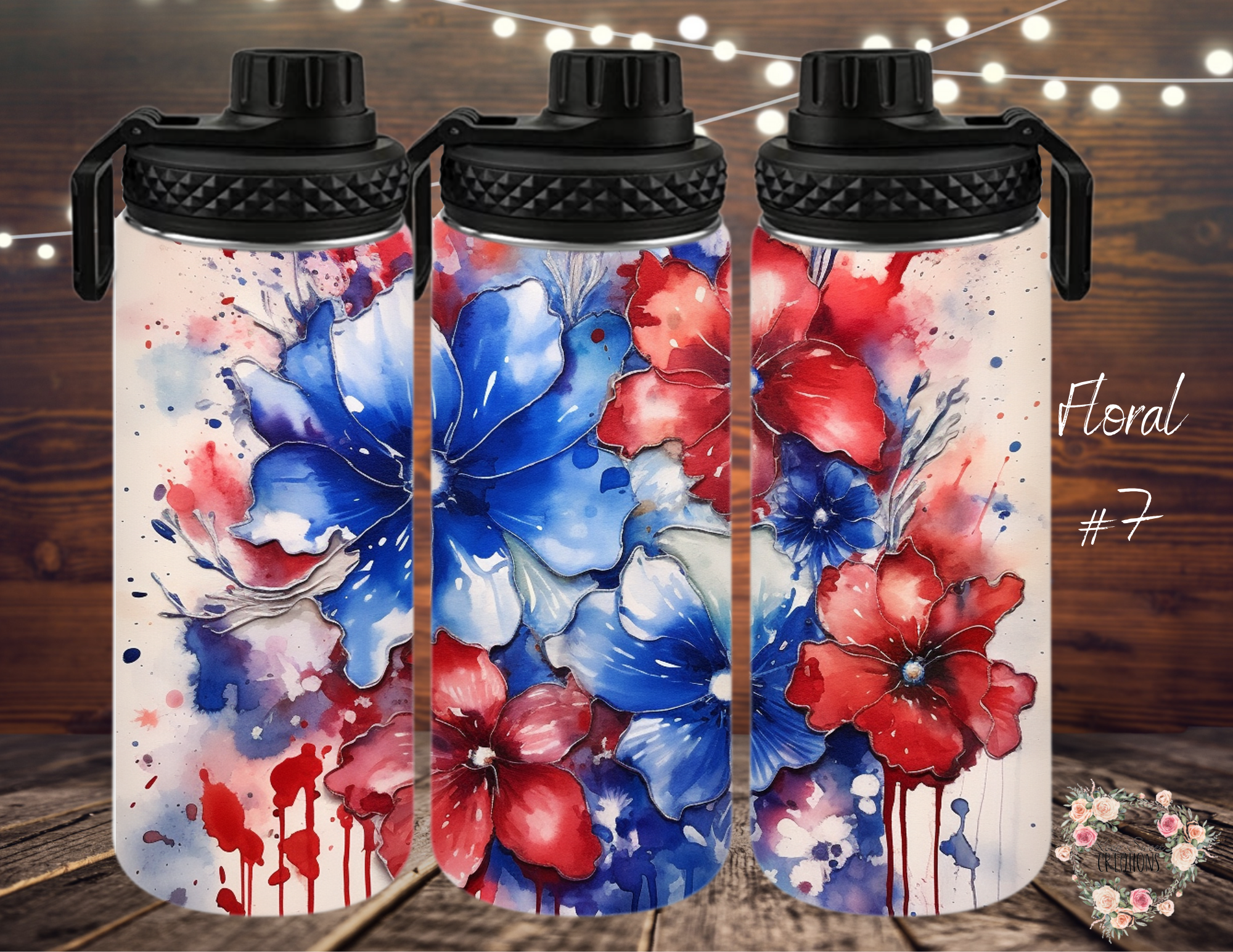 Rustic American Flag & Bold Floral Cup | Patriotic USA Drinkware - (Floral #7) Tumbler