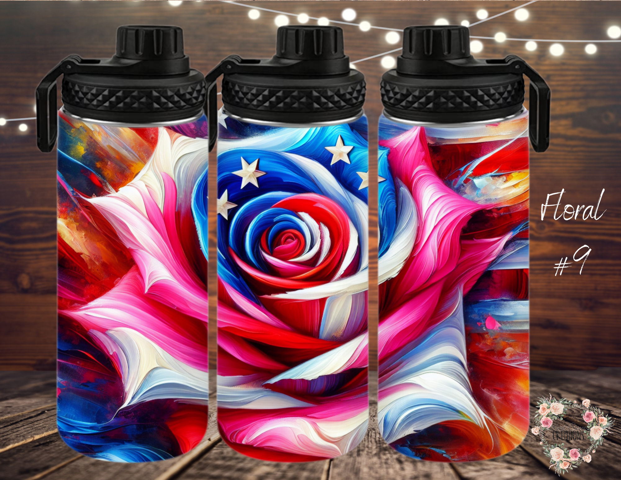 Rustic Red, White & Blue Floral Cup | Patriotic USA Drinkware - (Floral #9) Tumbler