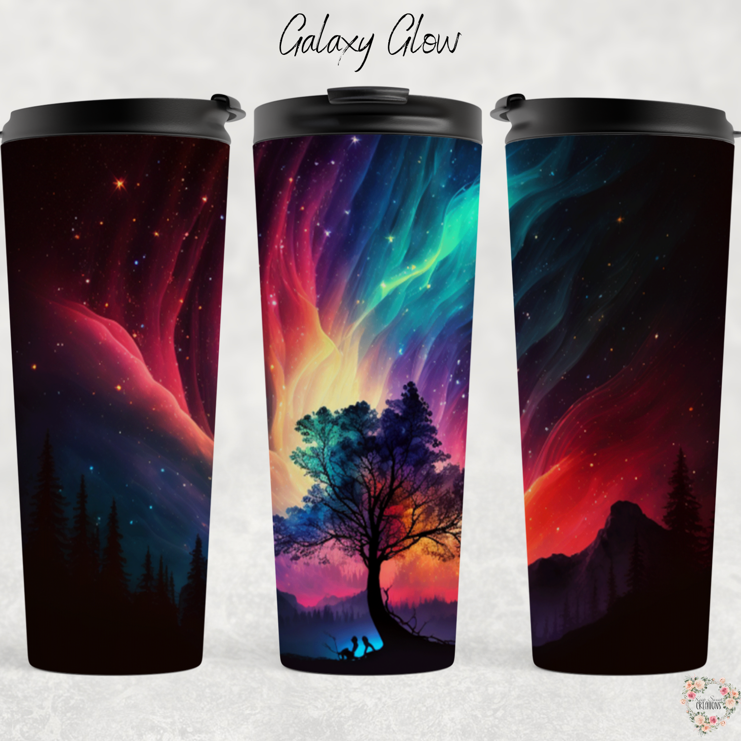 Northern Lights Galaxy Glow tumbler with aurora borealis design – celestial drinkware