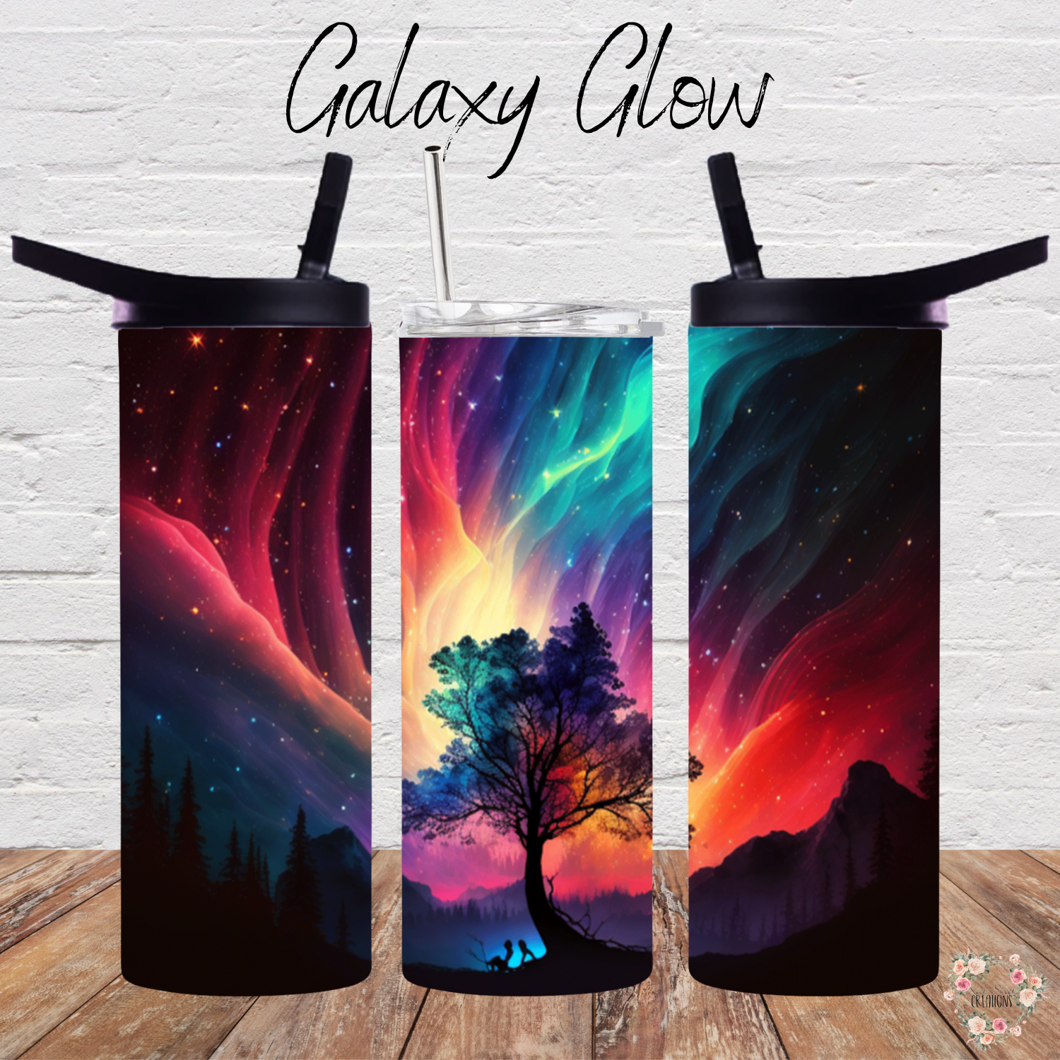 Northern Lights Galaxy Glow tumbler with aurora borealis design – celestial drinkware