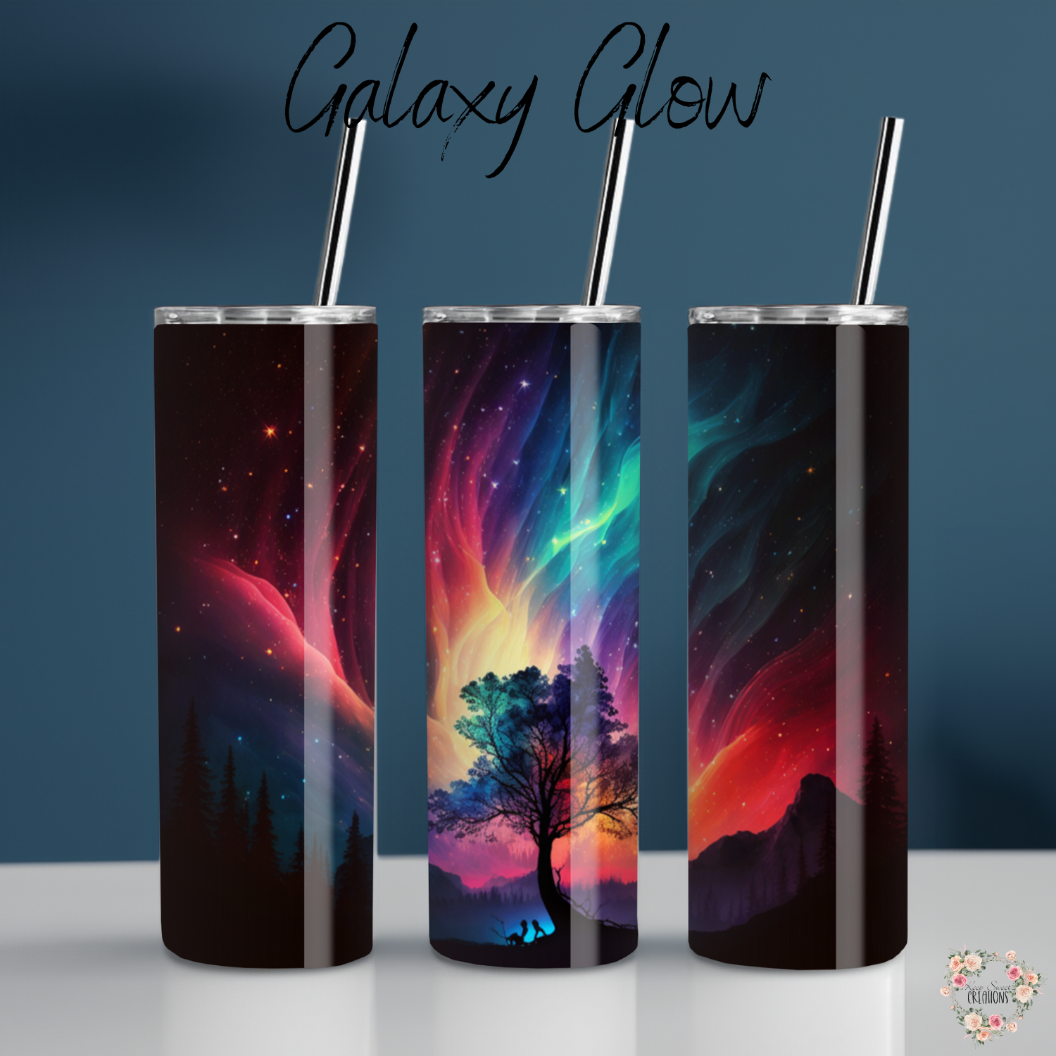 Northern Lights Galaxy Glow tumbler with aurora borealis design – celestial drinkware