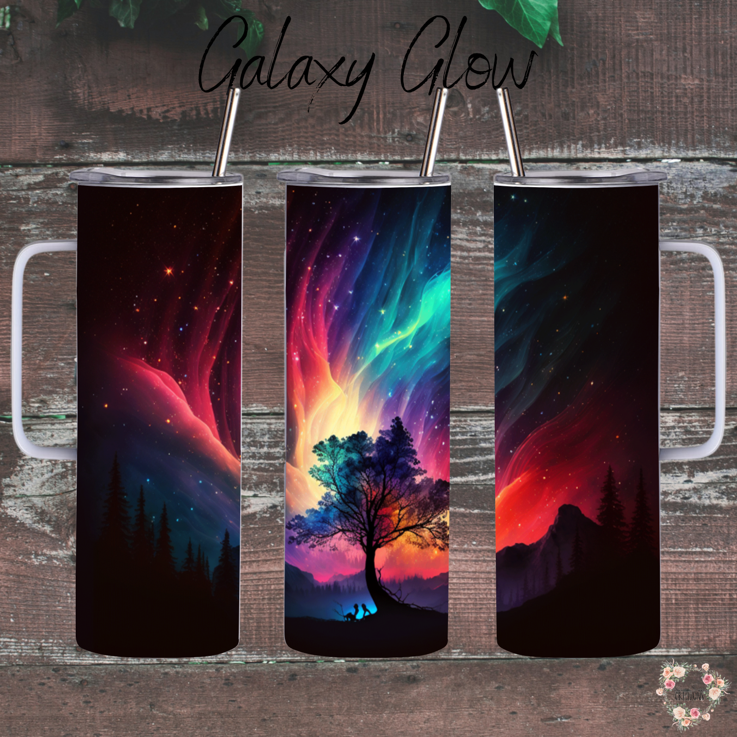 Northern Lights Galaxy Glow tumbler with aurora borealis design – celestial drinkware