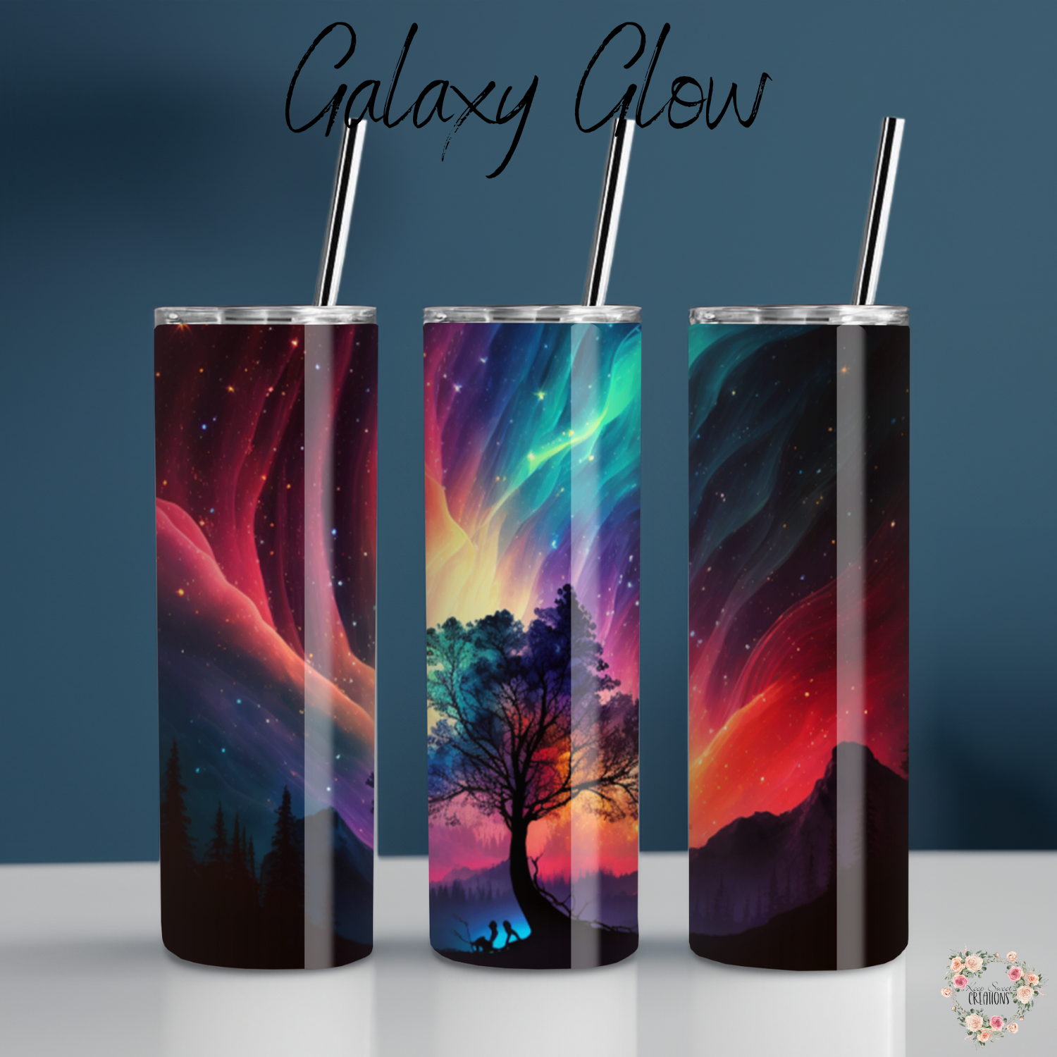 Northern Lights Galaxy Glow tumbler with aurora borealis design – celestial drinkware