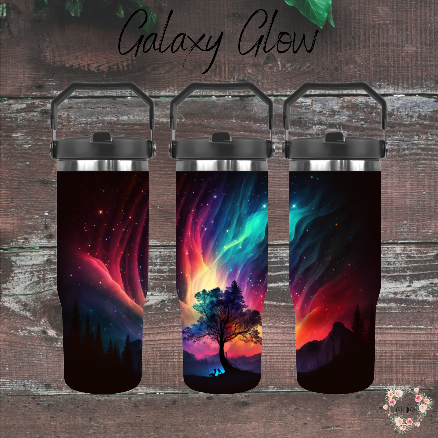 Northern Lights Galaxy Glow tumbler with aurora borealis design – celestial drinkware