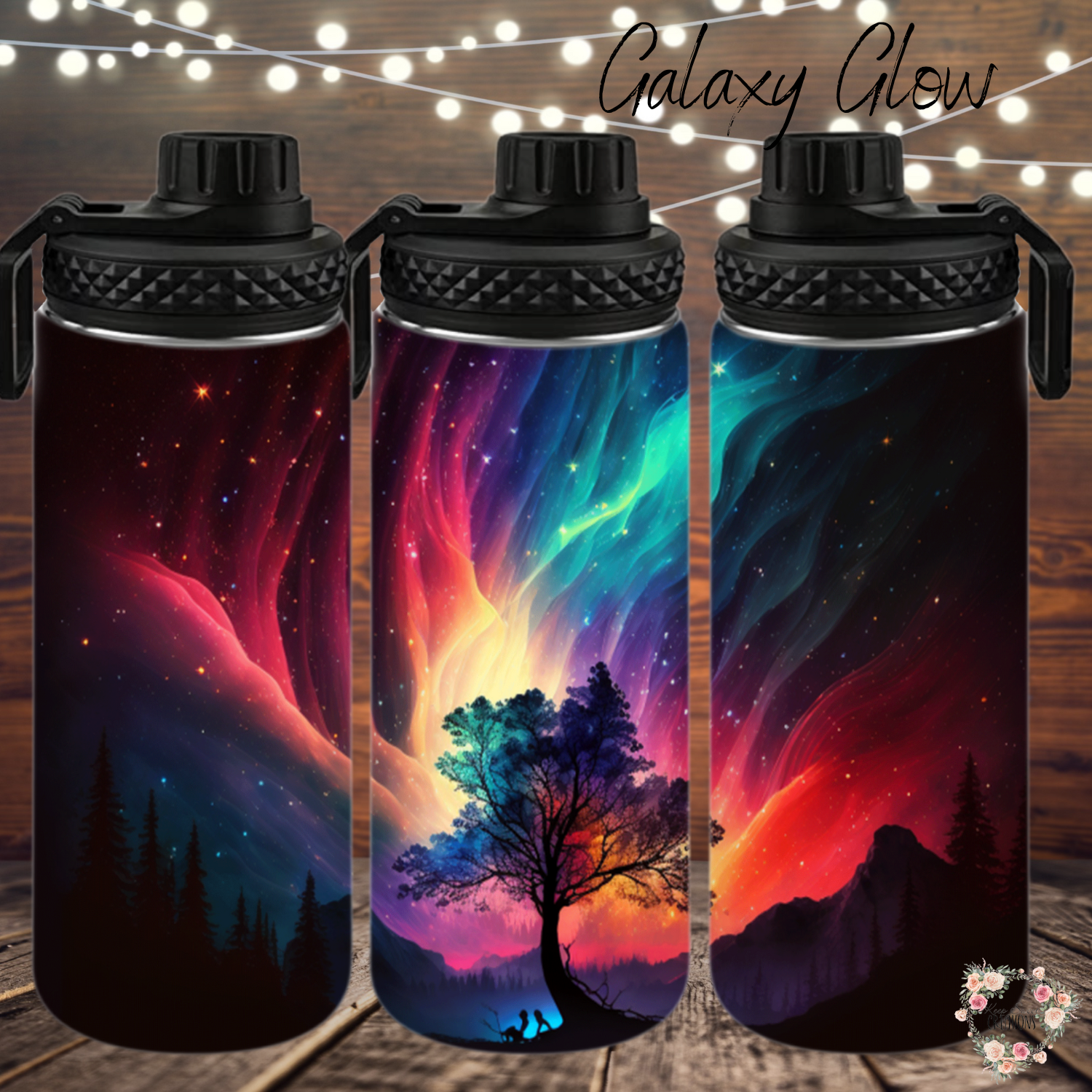 Northern Lights Galaxy Glow tumbler with aurora borealis design – celestial drinkware