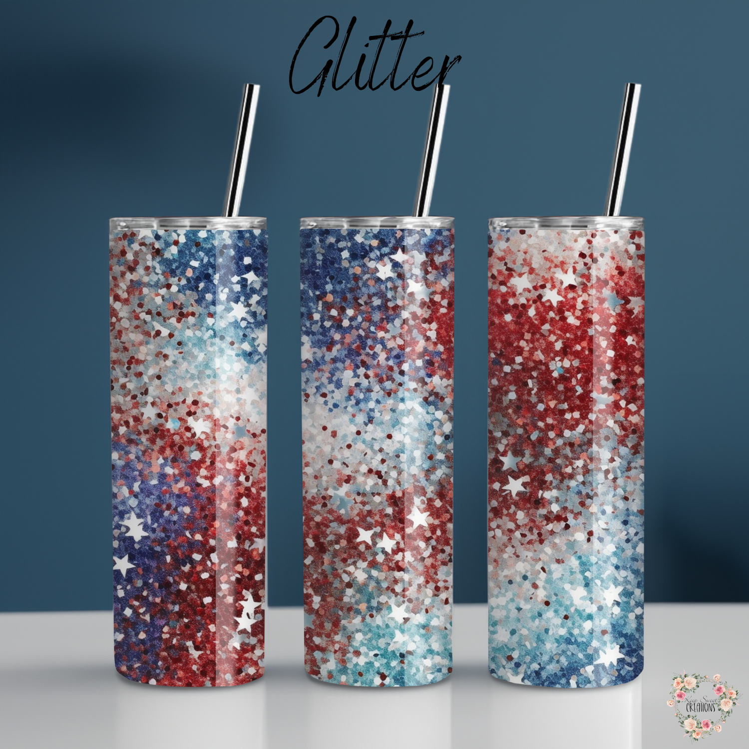 Glitter Tumbler – Red White & Blue Firework Cup | Patriotic Drinkware
