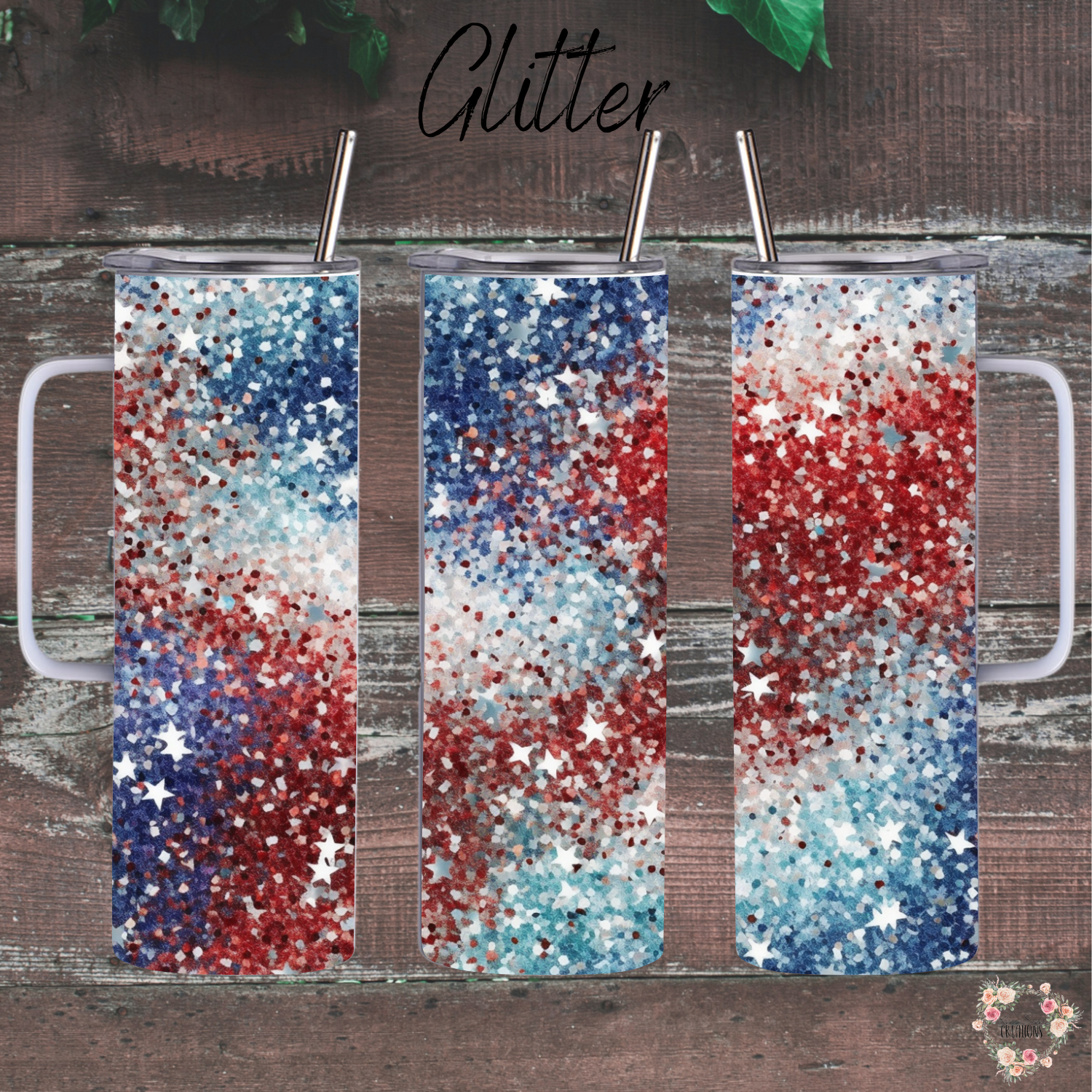 Glitter Tumbler – Red White & Blue Firework Cup | Patriotic Drinkware