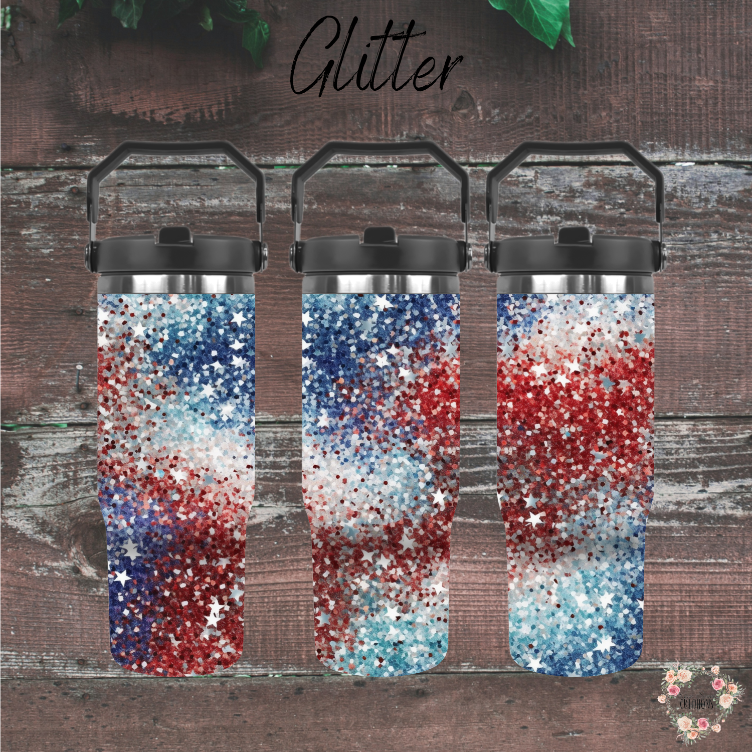 Glitter Tumbler – Red White & Blue Firework Cup | Patriotic Drinkware