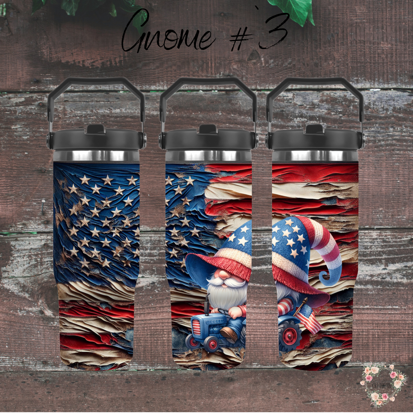 Charming Gnome with Rustic American Flag Backdrop - (Gnome #3) - Tumbler