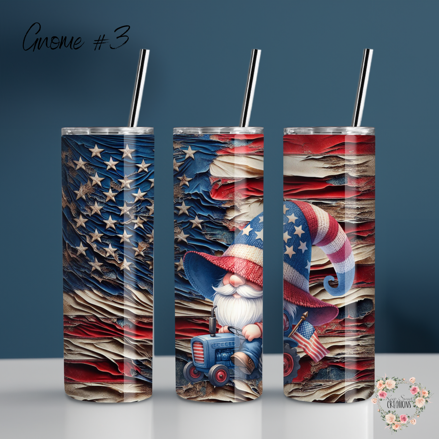 Charming Gnome with Rustic American Flag Backdrop - (Gnome #3) - Tumbler