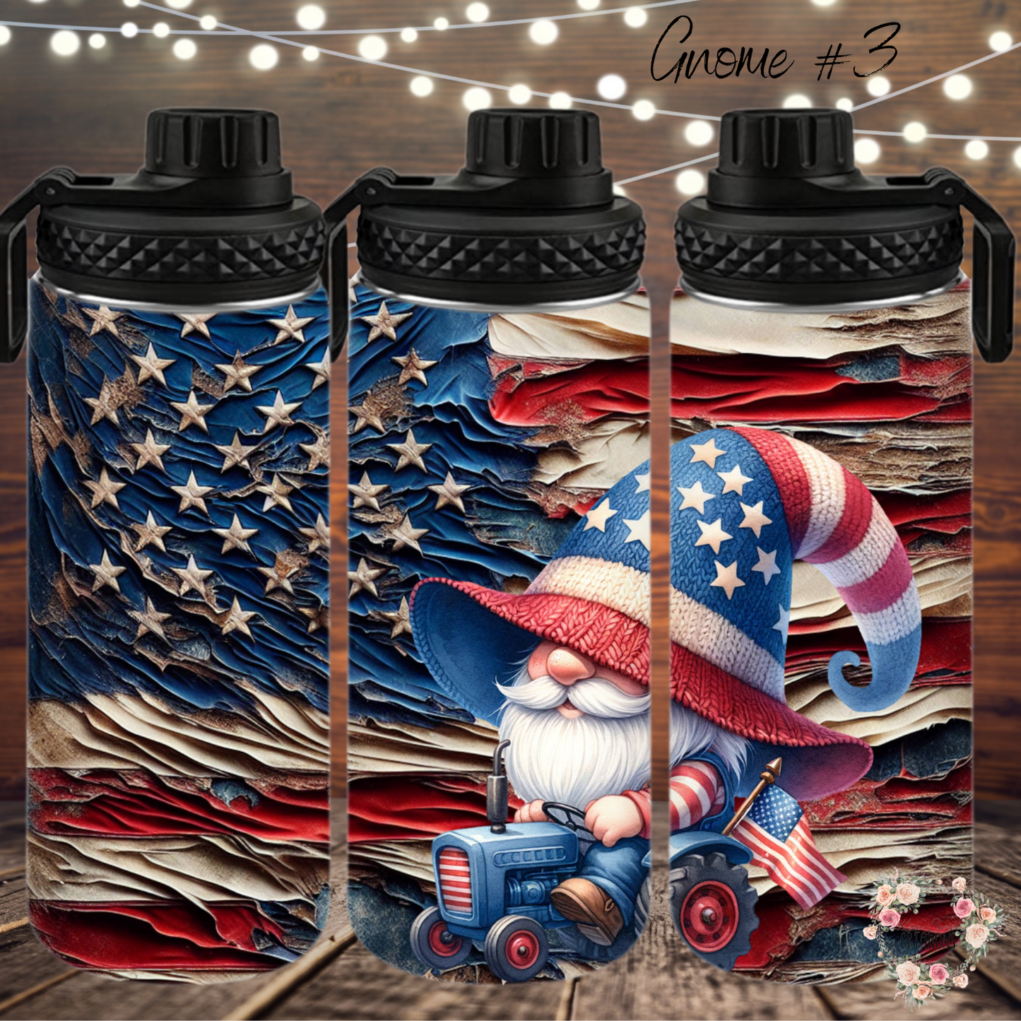 Charming Gnome with Rustic American Flag Backdrop - (Gnome #3) - Tumbler