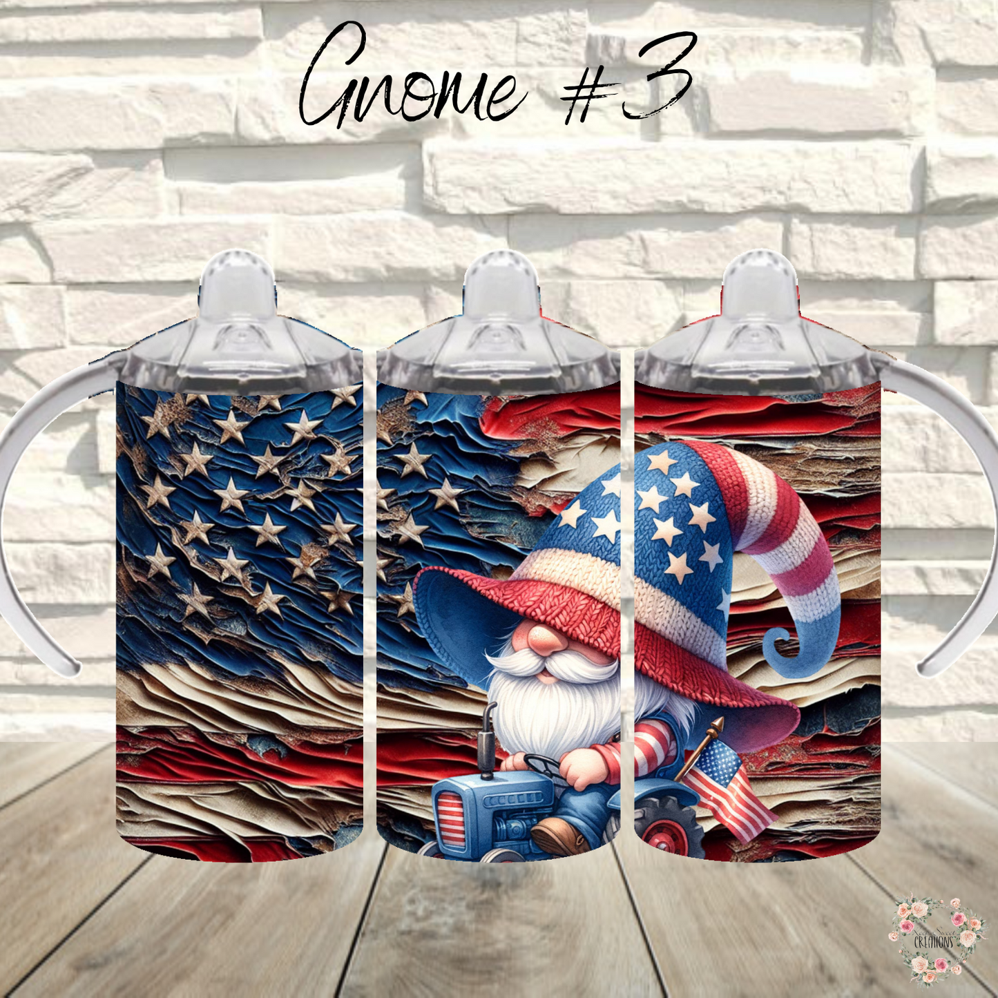 Charming Gnome with Rustic American Flag Backdrop - (Gnome #3) - Tumbler