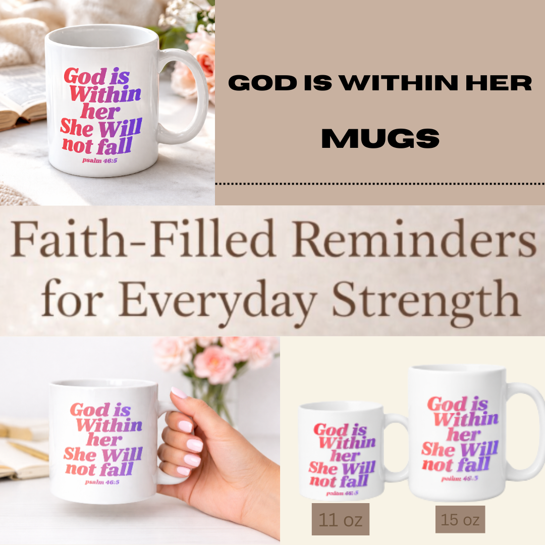 God Is Within Her She Will Not Fall Mug | Psalm 46:5 Coffee Cup | Christian Gift for Women (11oz–15oz)