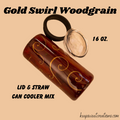 16 oz woodgrain gold swirl tumbler with lid and straw, dual-use as can cooler or tumbler