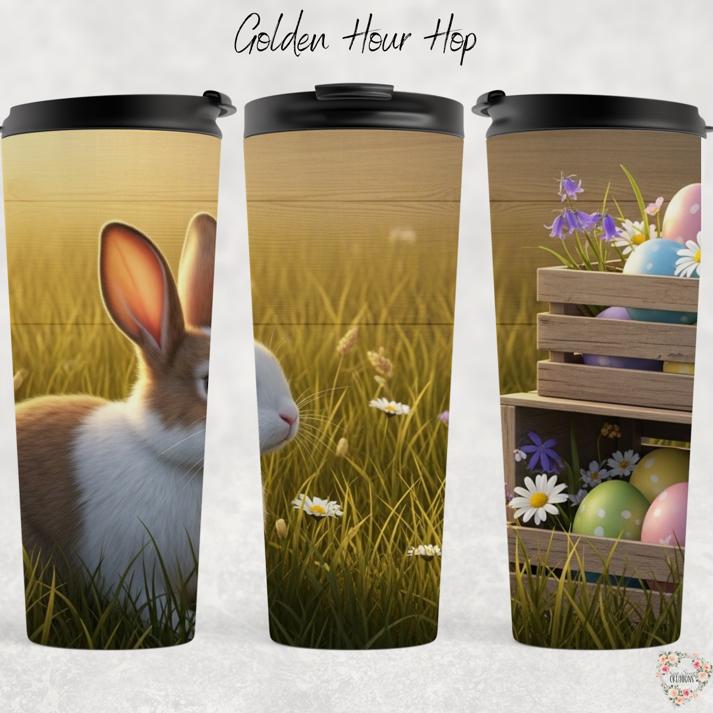 Golden Hour Hop Tumbler | Rustic Sunset Easter Bunny Cup (11–32 oz)