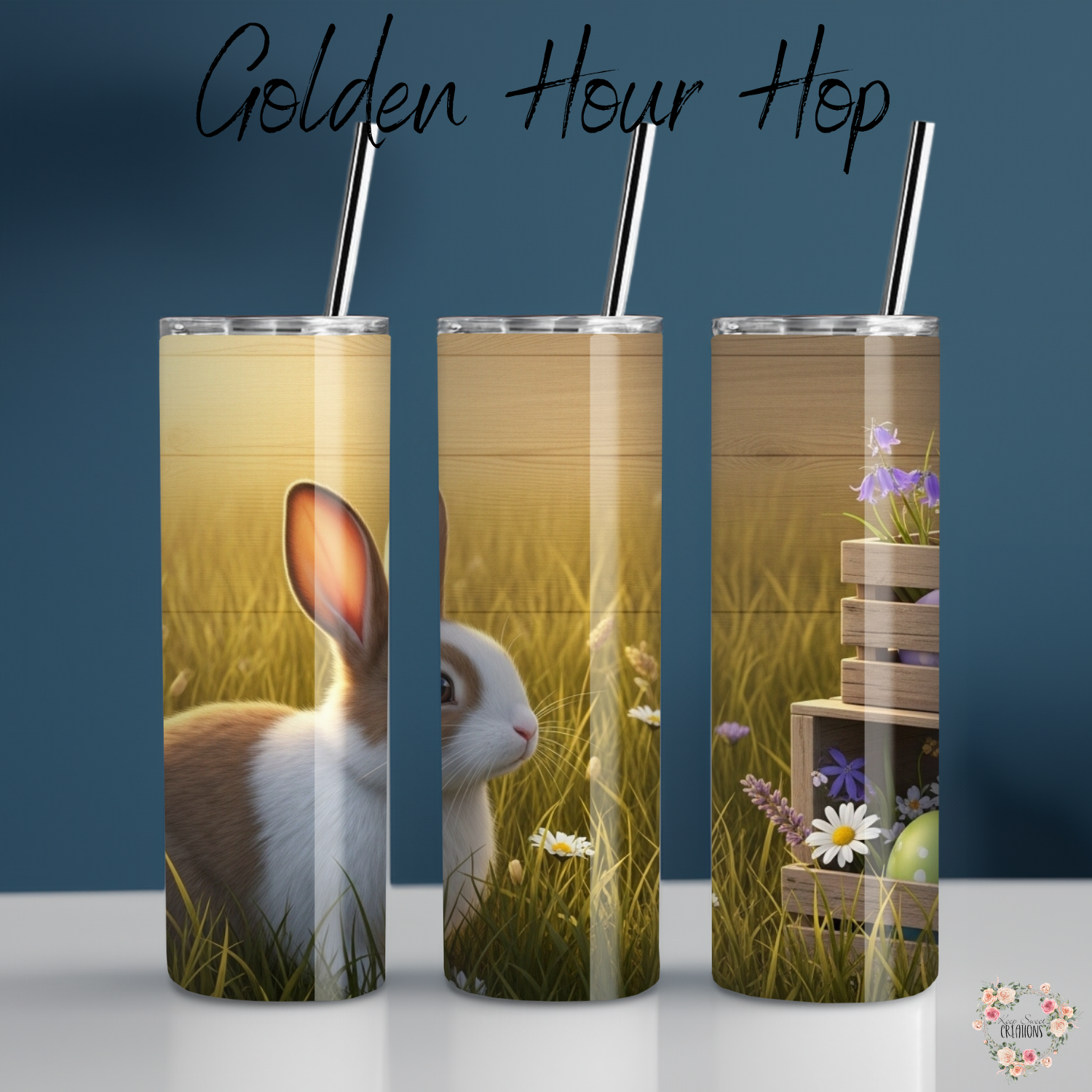Golden Hour Hop Tumbler | Rustic Sunset Easter Bunny Cup (11–32 oz)