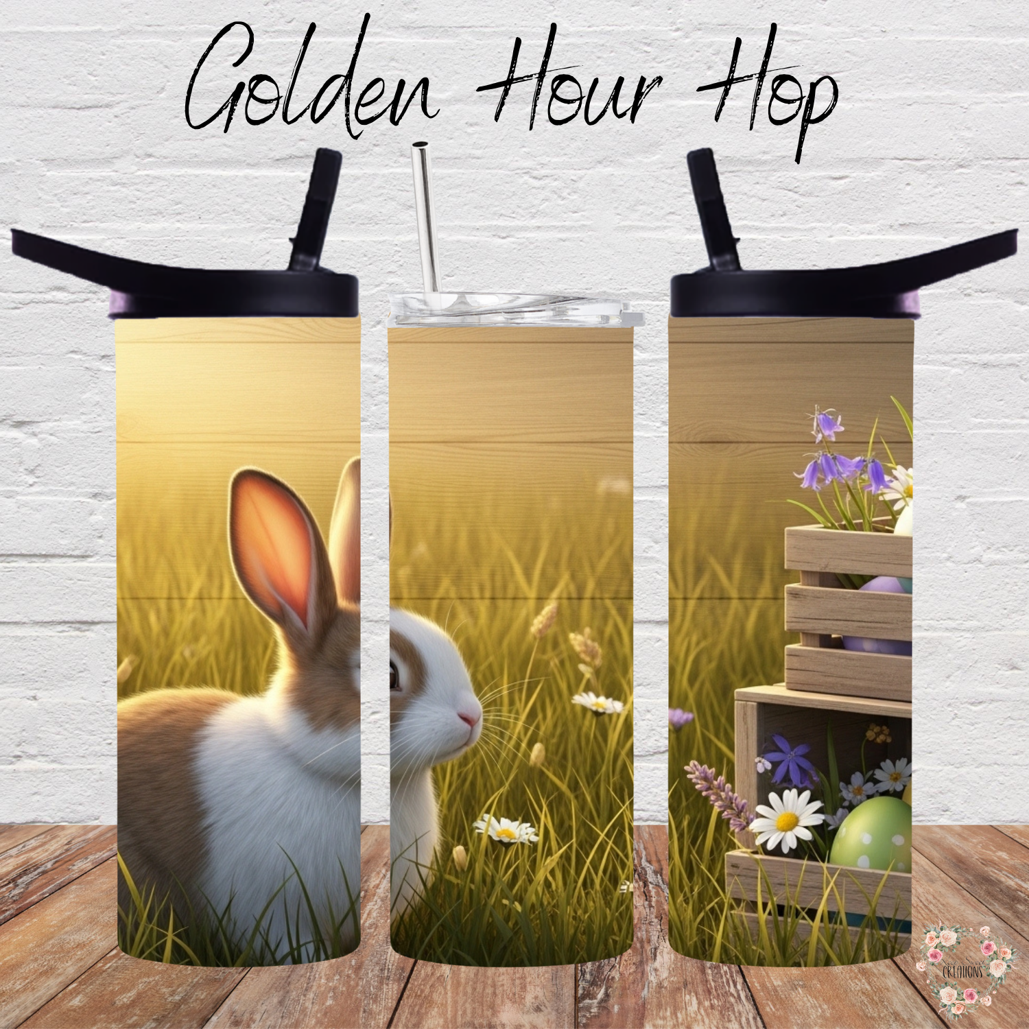 Golden Hour Hop Tumbler | Rustic Sunset Easter Bunny Cup (11–32 oz)