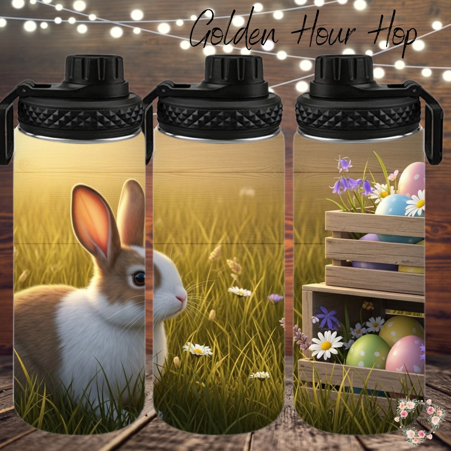 Golden Hour Hop Tumbler | Rustic Sunset Easter Bunny Cup (11–32 oz)