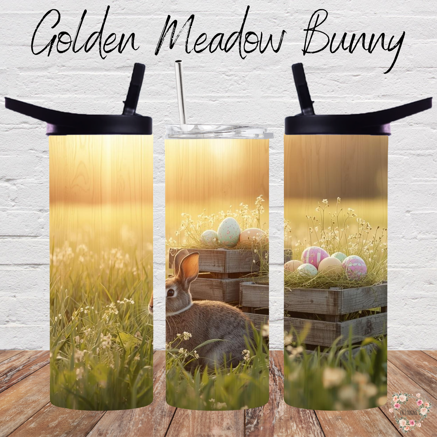 Golden Meadow Bunny Tumbler | Rustic Easter Bunny Sunset Cup (11–32oz)