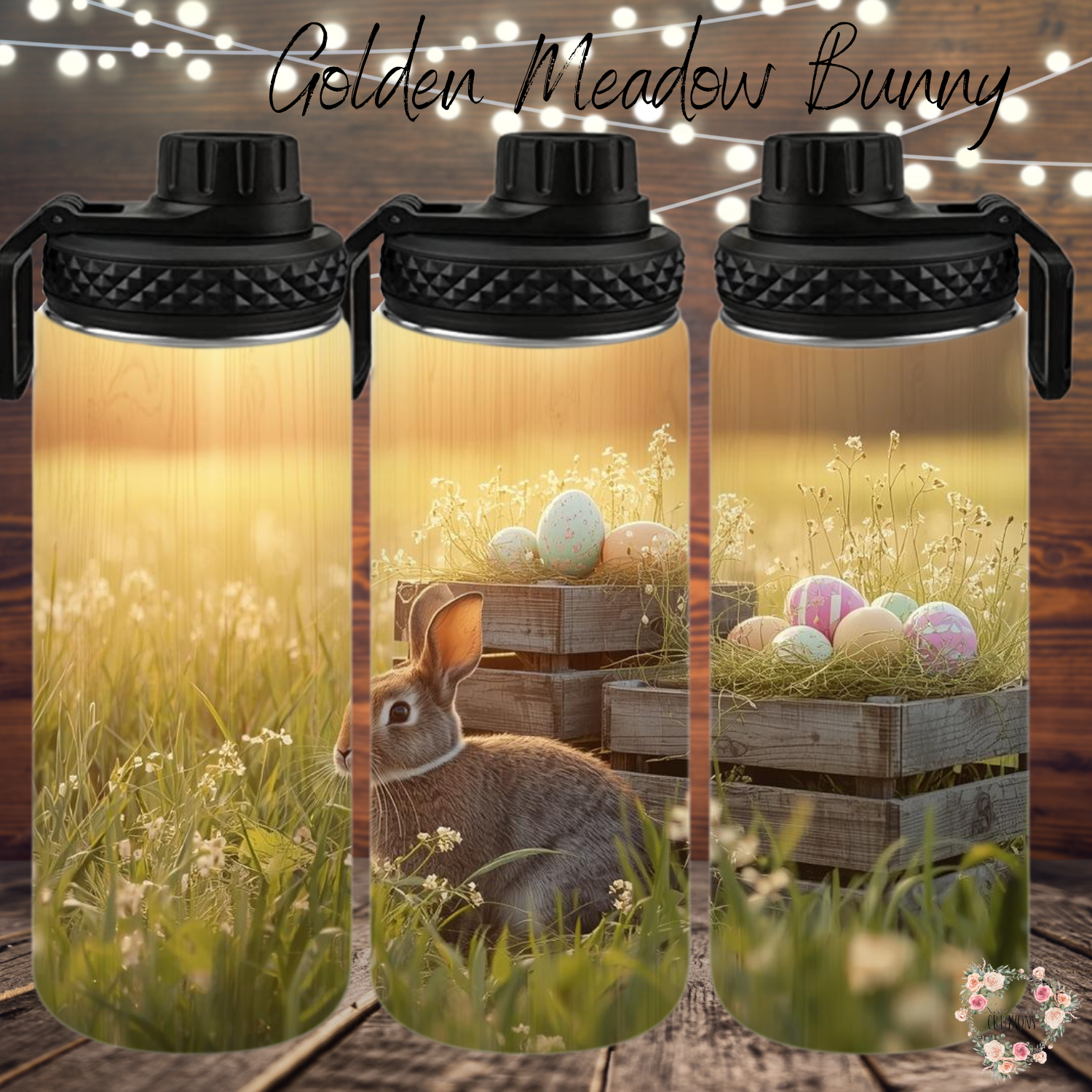 Golden Meadow Bunny Tumbler | Rustic Easter Bunny Sunset Cup (11–32oz)