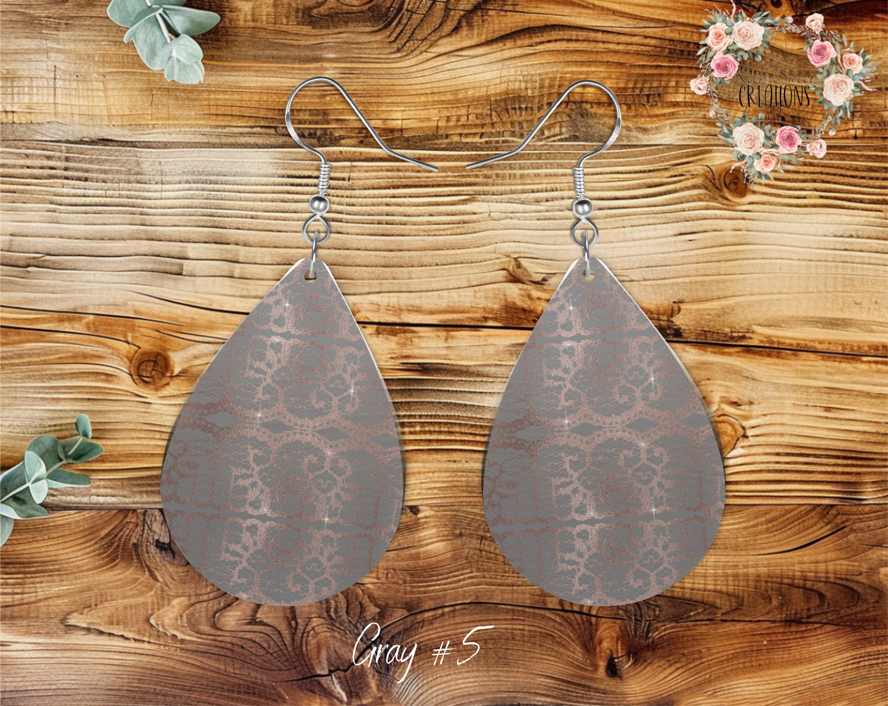 Lace & Gray Teardrop Earrings – Elegant & Timeless Style
