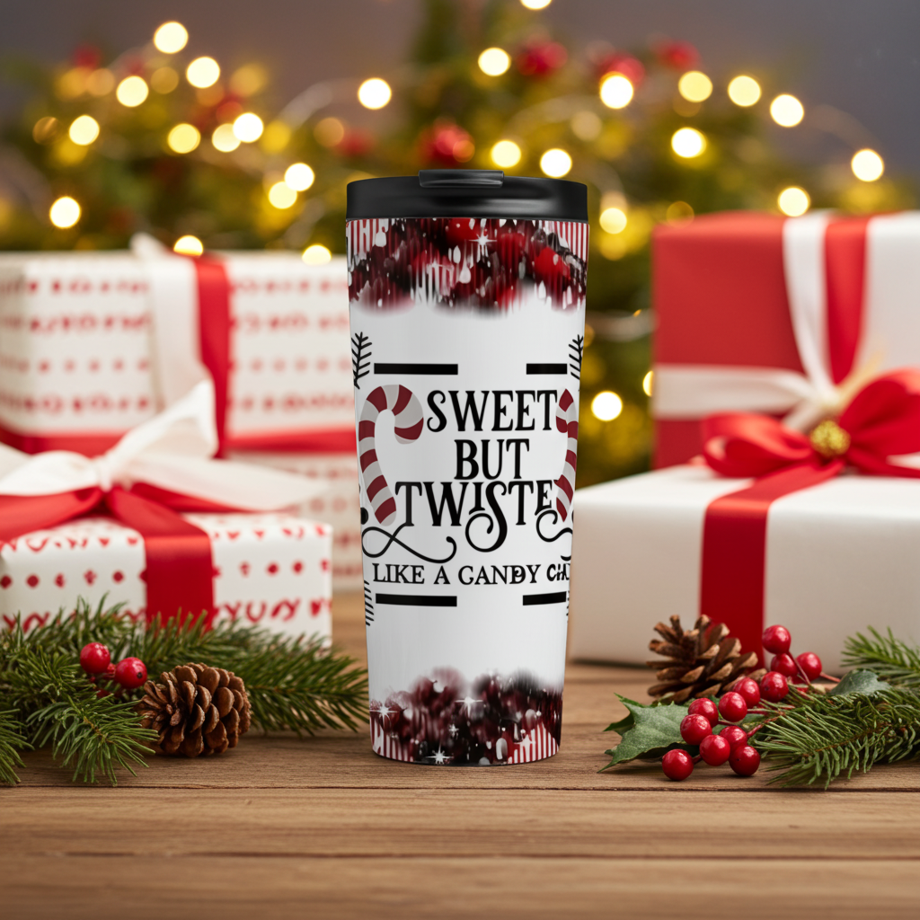 Sweet But Twisted Tumbler | Christmas Candy Cane Plaid Cup