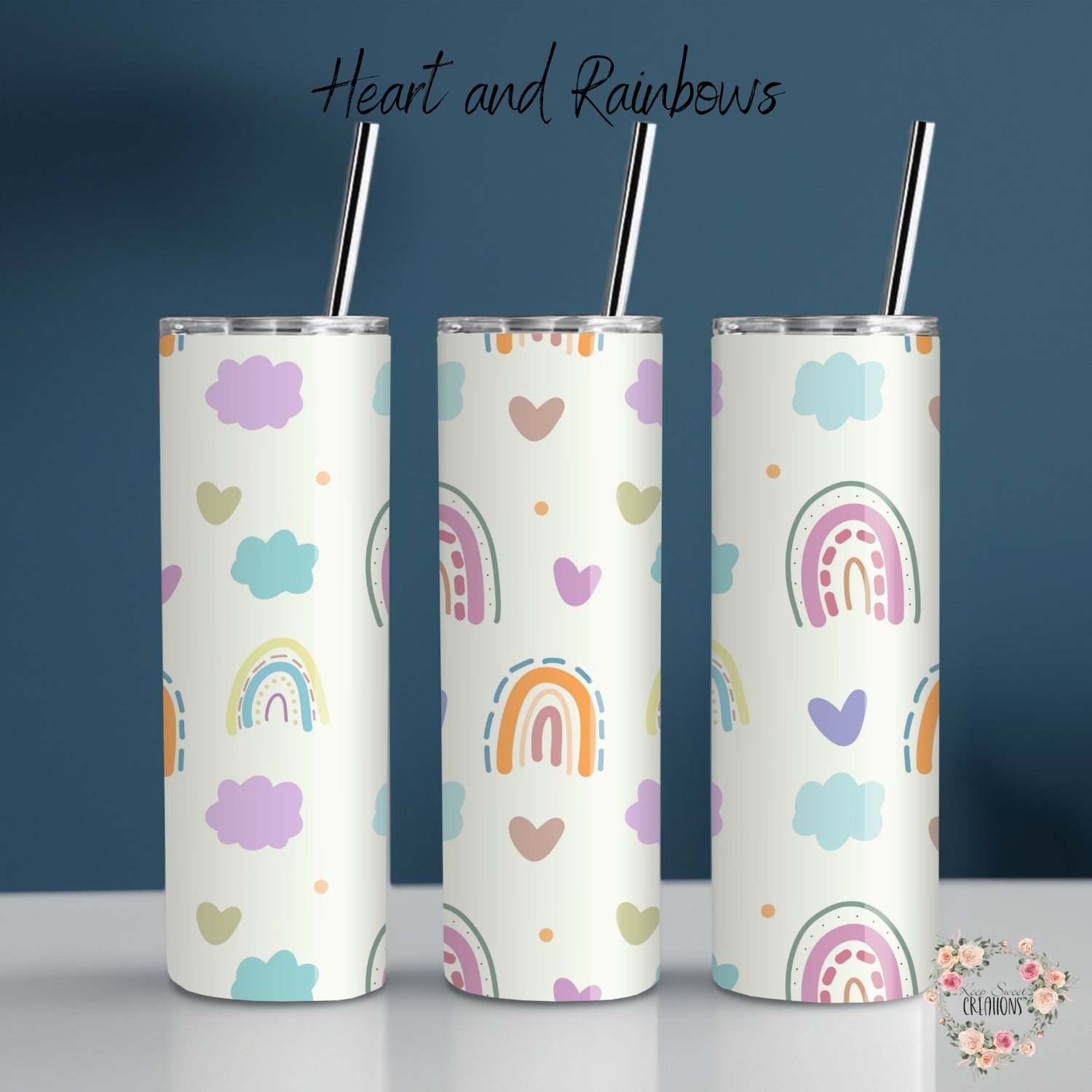 Teacher Tumbler – Hearts & Rainbows Design
