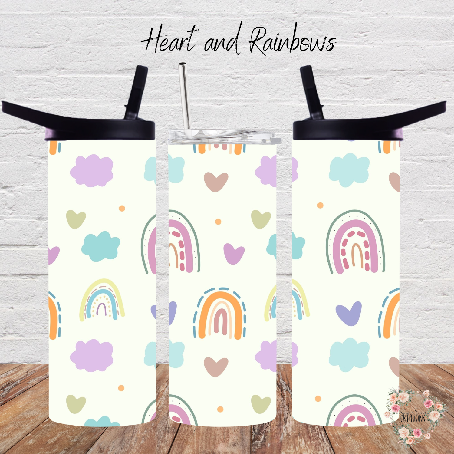 Teacher Tumbler – Hearts & Rainbows Design
