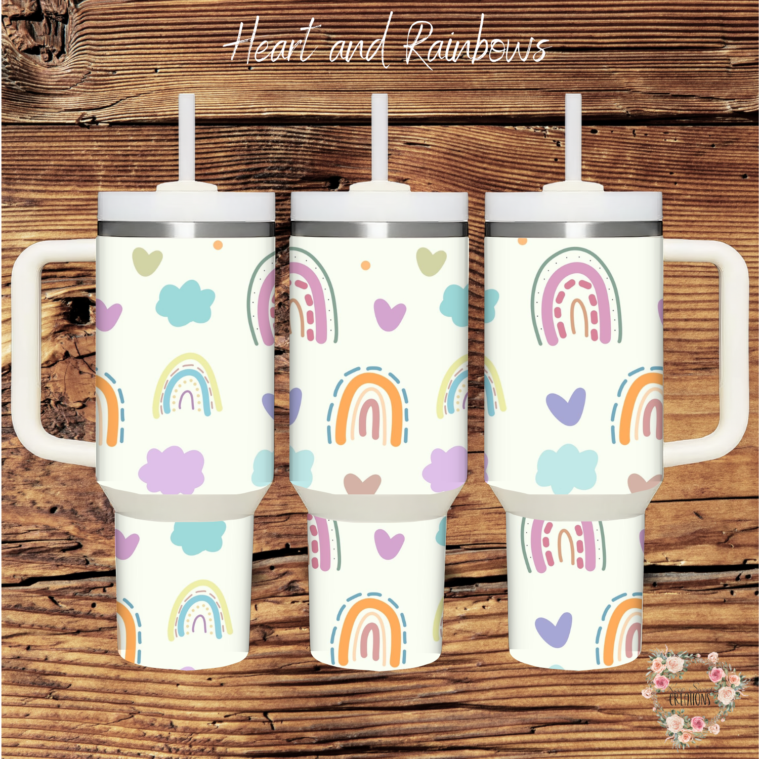 Teacher Tumbler – Hearts & Rainbows Design