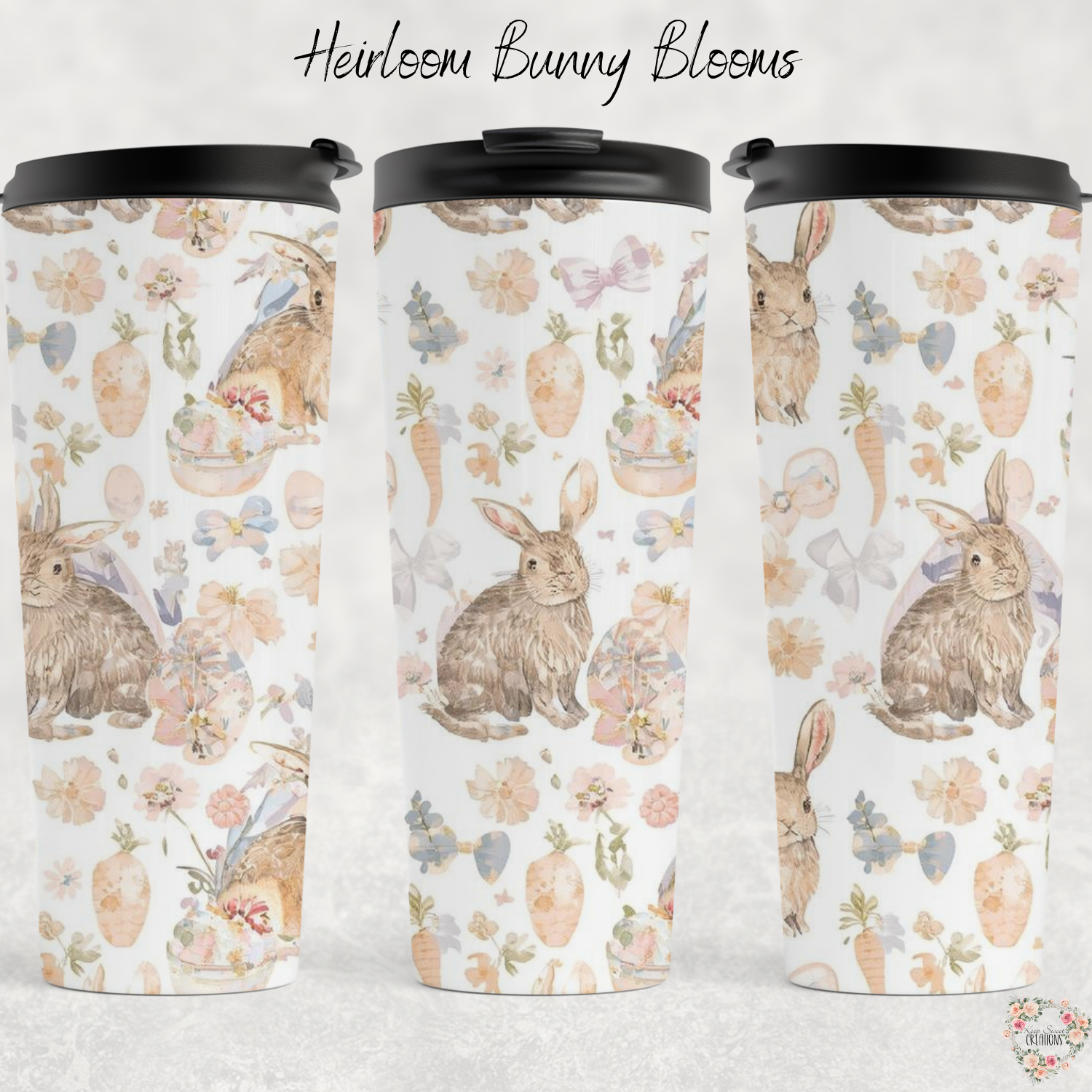 Heirloom Bunny Blooms Tumbler | Vintage Floral Easter Bunny Cup (11–32oz)