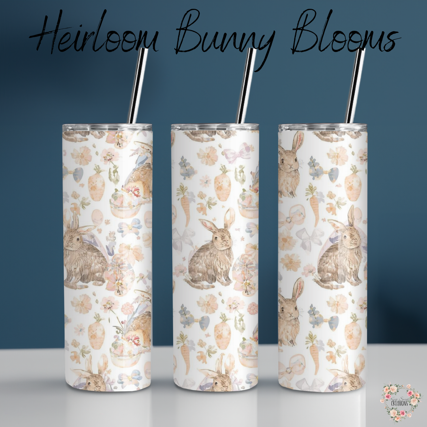 Heirloom Bunny Blooms Tumbler | Vintage Floral Easter Bunny Cup (11–32oz)