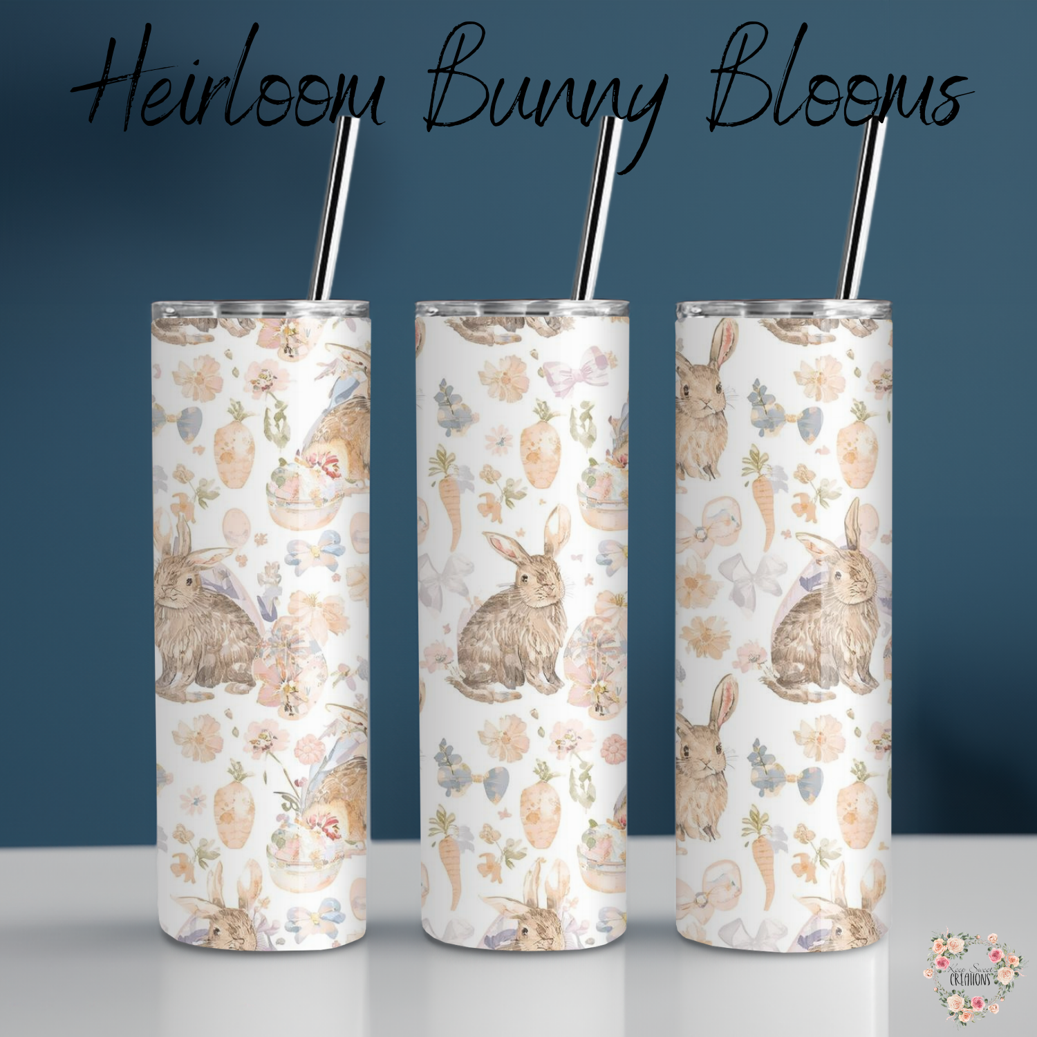 Heirloom Bunny Blooms Tumbler | Vintage Floral Easter Bunny Cup (11–32oz)
