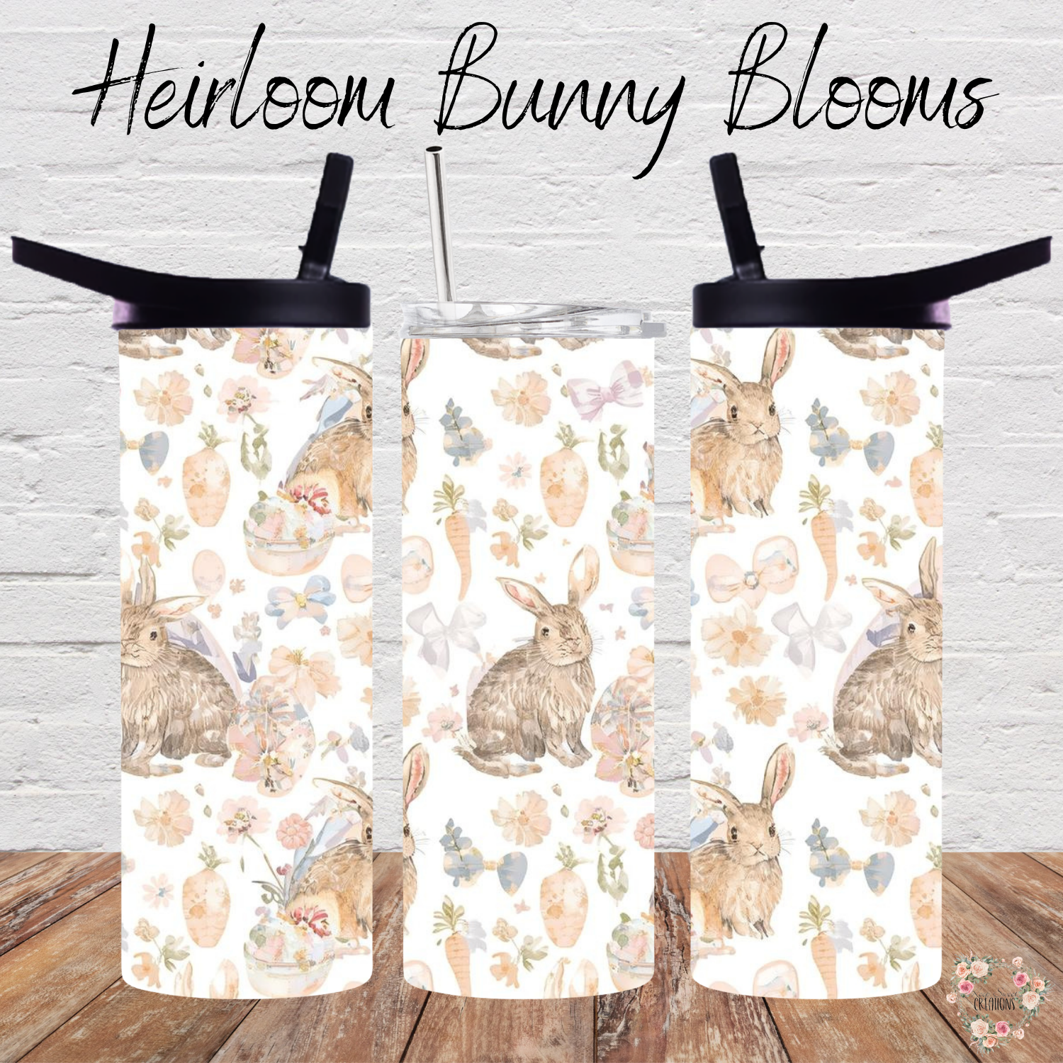 Heirloom Bunny Blooms Tumbler | Vintage Floral Easter Bunny Cup (11–32oz)
