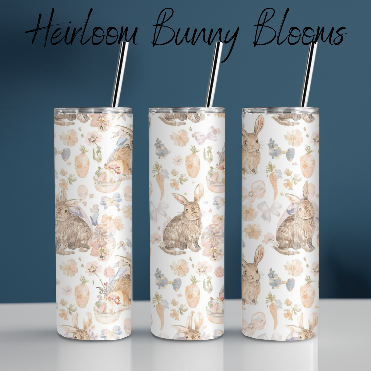 Heirloom Bunny Blooms Tumbler | Vintage Floral Easter Bunny Cup (11–32oz)