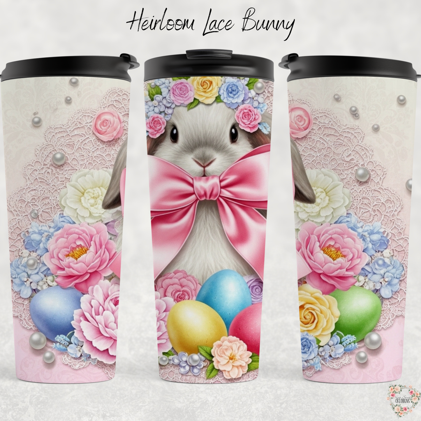 Heirloom Lace Bunny Tumbler | Vintage Coquette Easter Floral Cup (11–32oz)