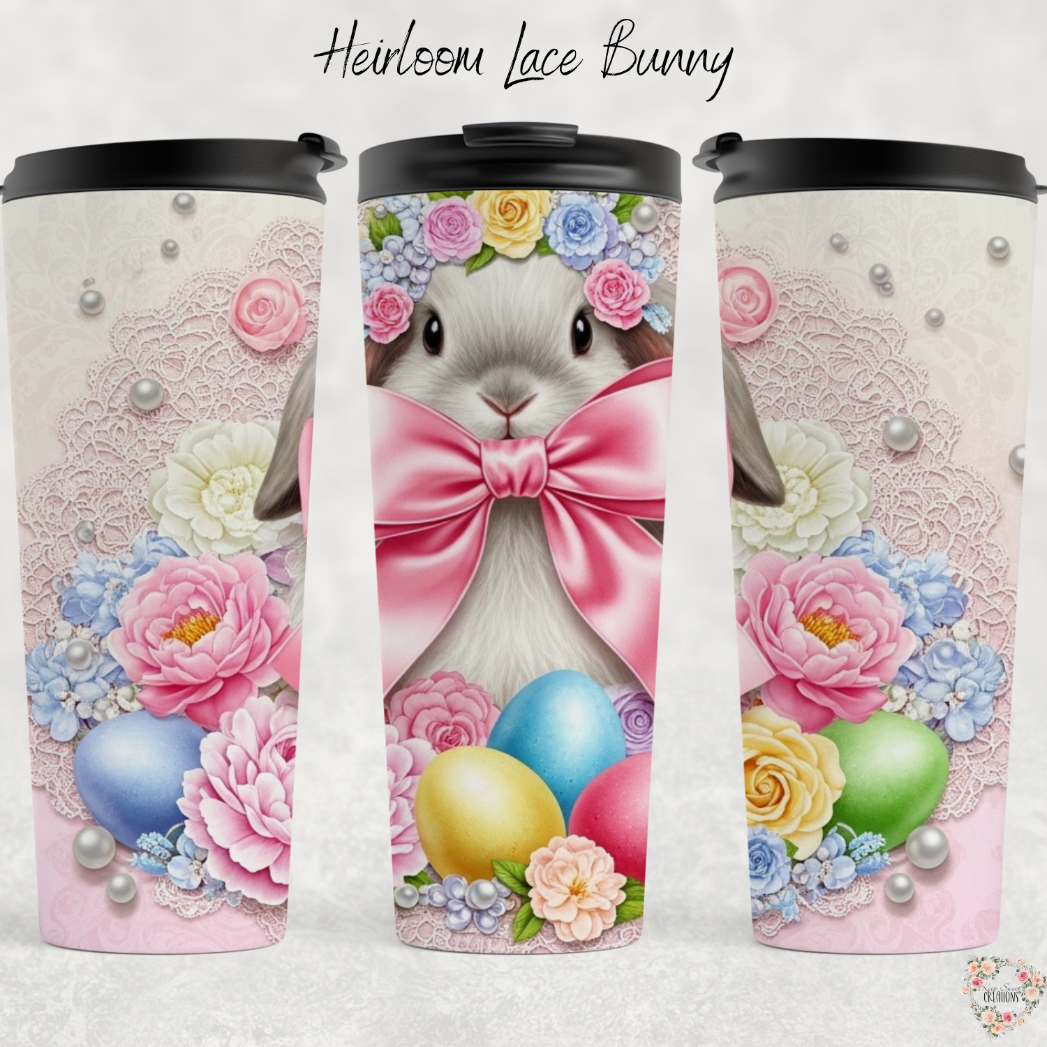 Heirloom Lace Bunny Tumbler | Vintage Coquette Easter Floral Cup (11–32oz)