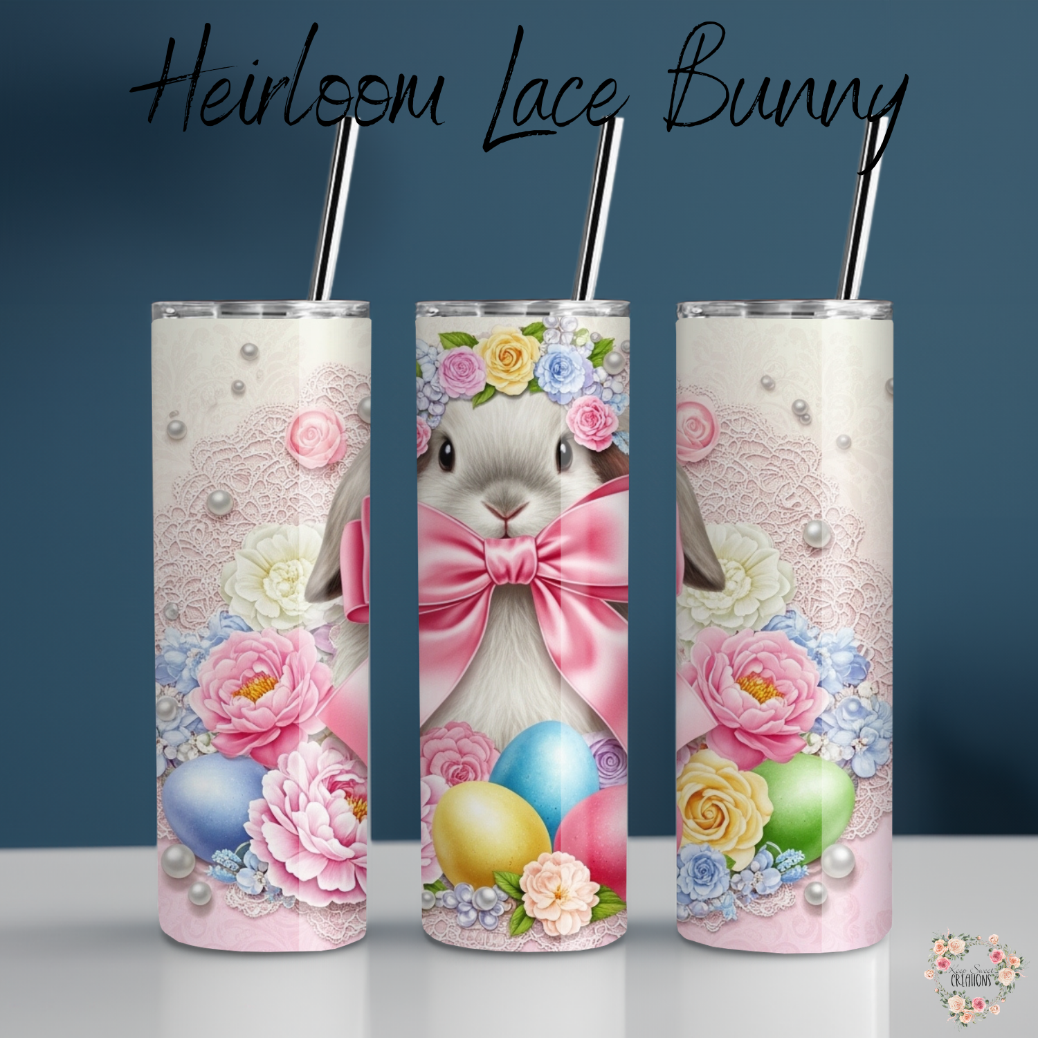 Heirloom Lace Bunny Tumbler | Vintage Coquette Easter Floral Cup (11–32oz)