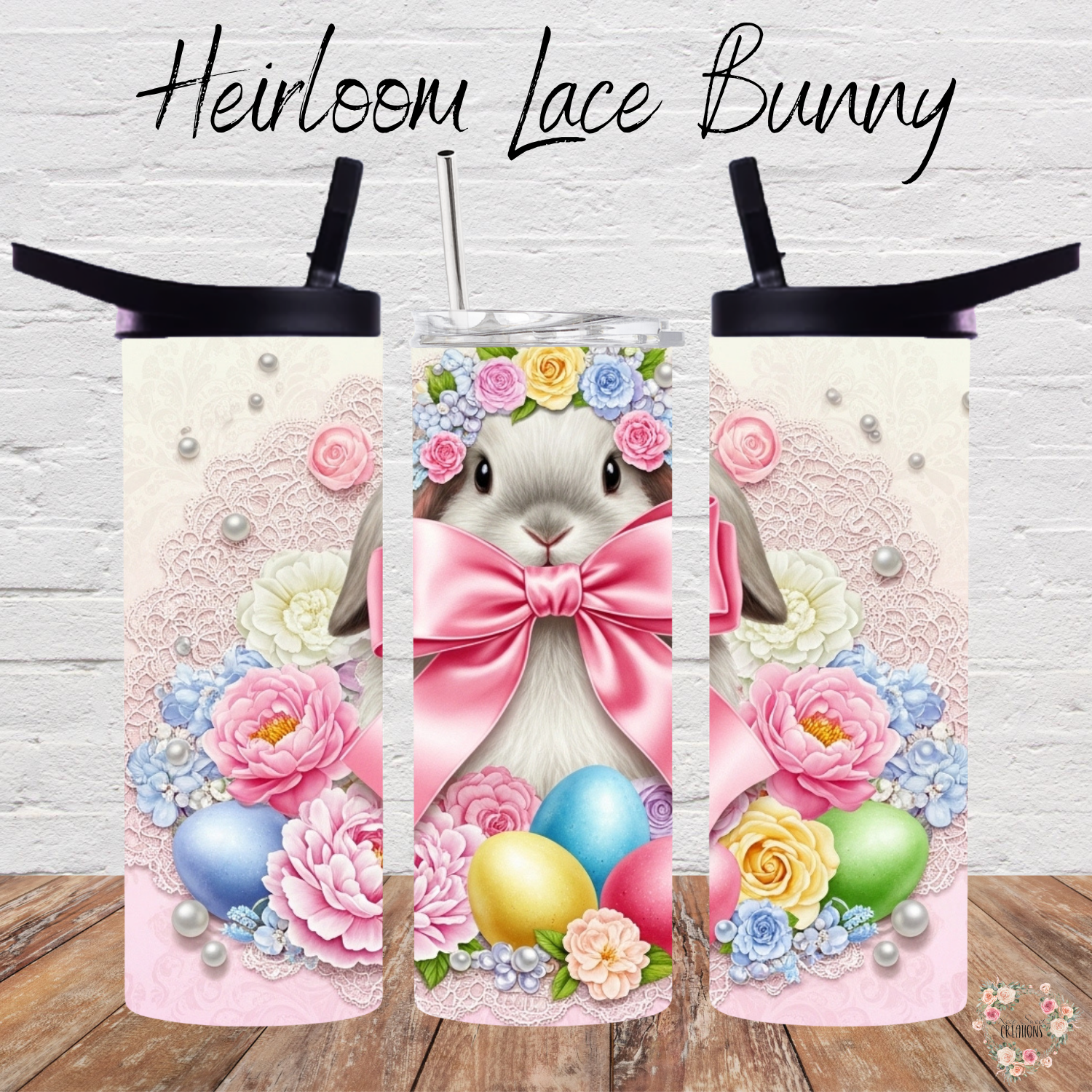 Heirloom Lace Bunny Tumbler | Vintage Coquette Easter Floral Cup (11–32oz)