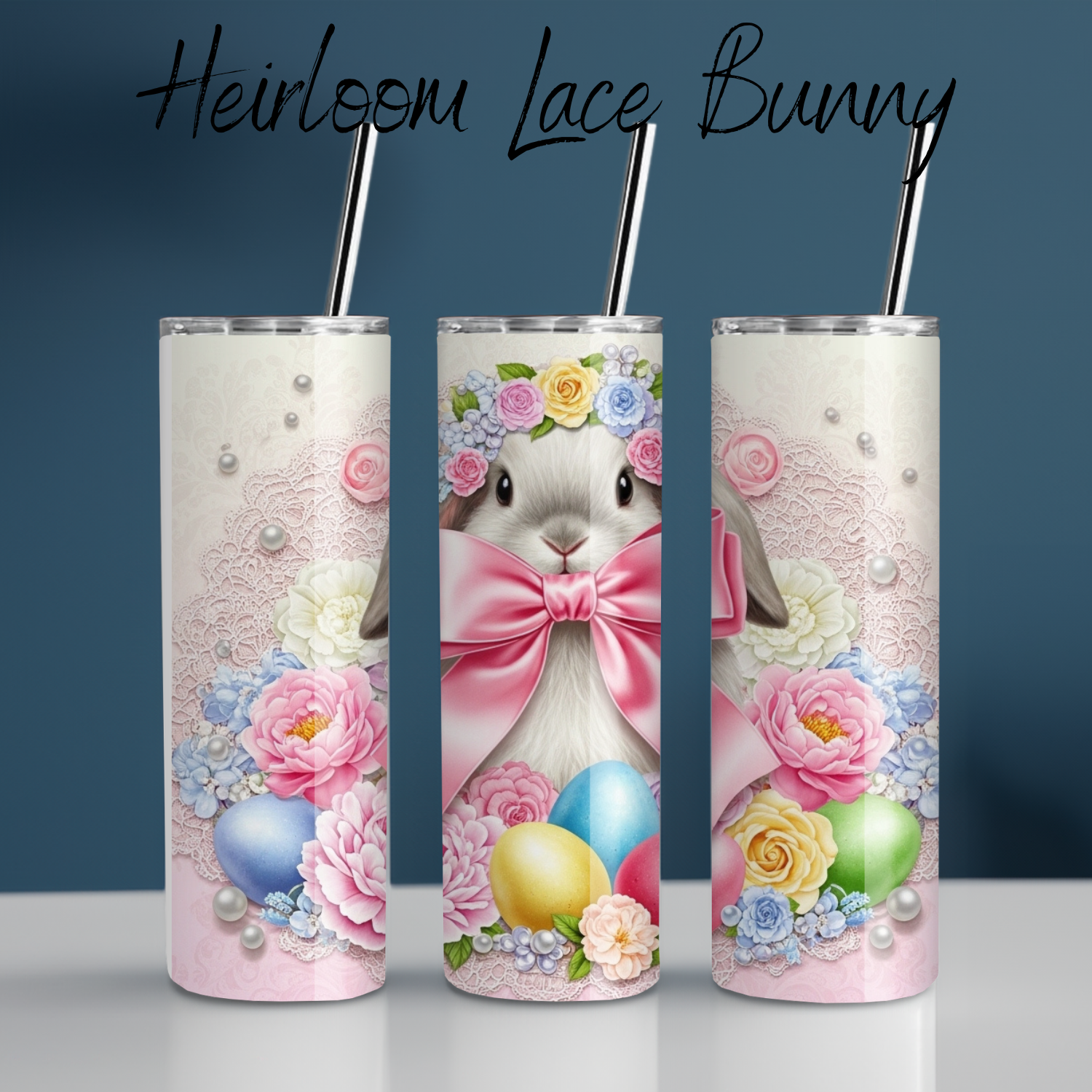 Heirloom Lace Bunny Tumbler | Vintage Coquette Easter Floral Cup (11–32oz)
