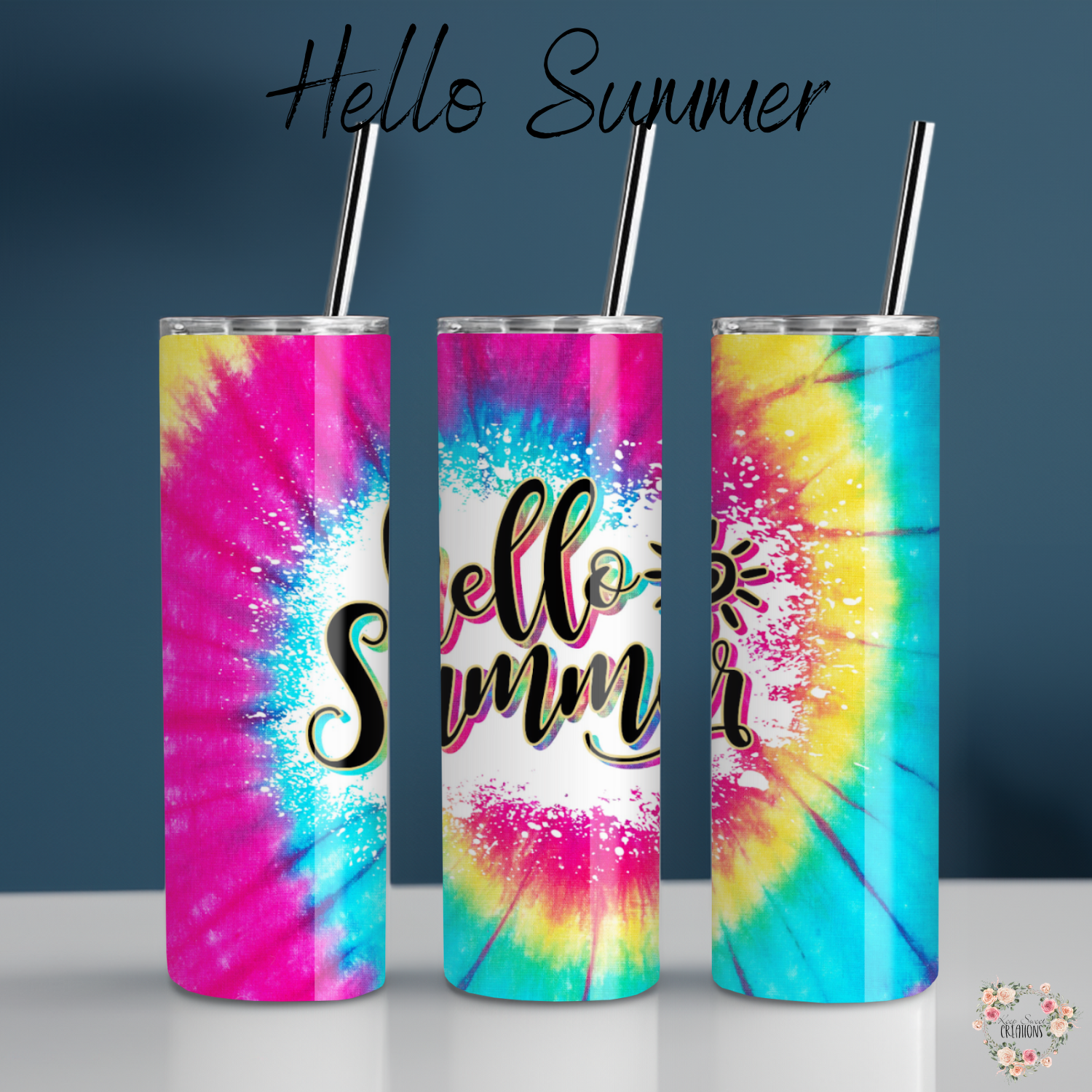 Hello Summer – Tie-Dye Sublimation Tumblers | Bright Summer Insulated Drinkware